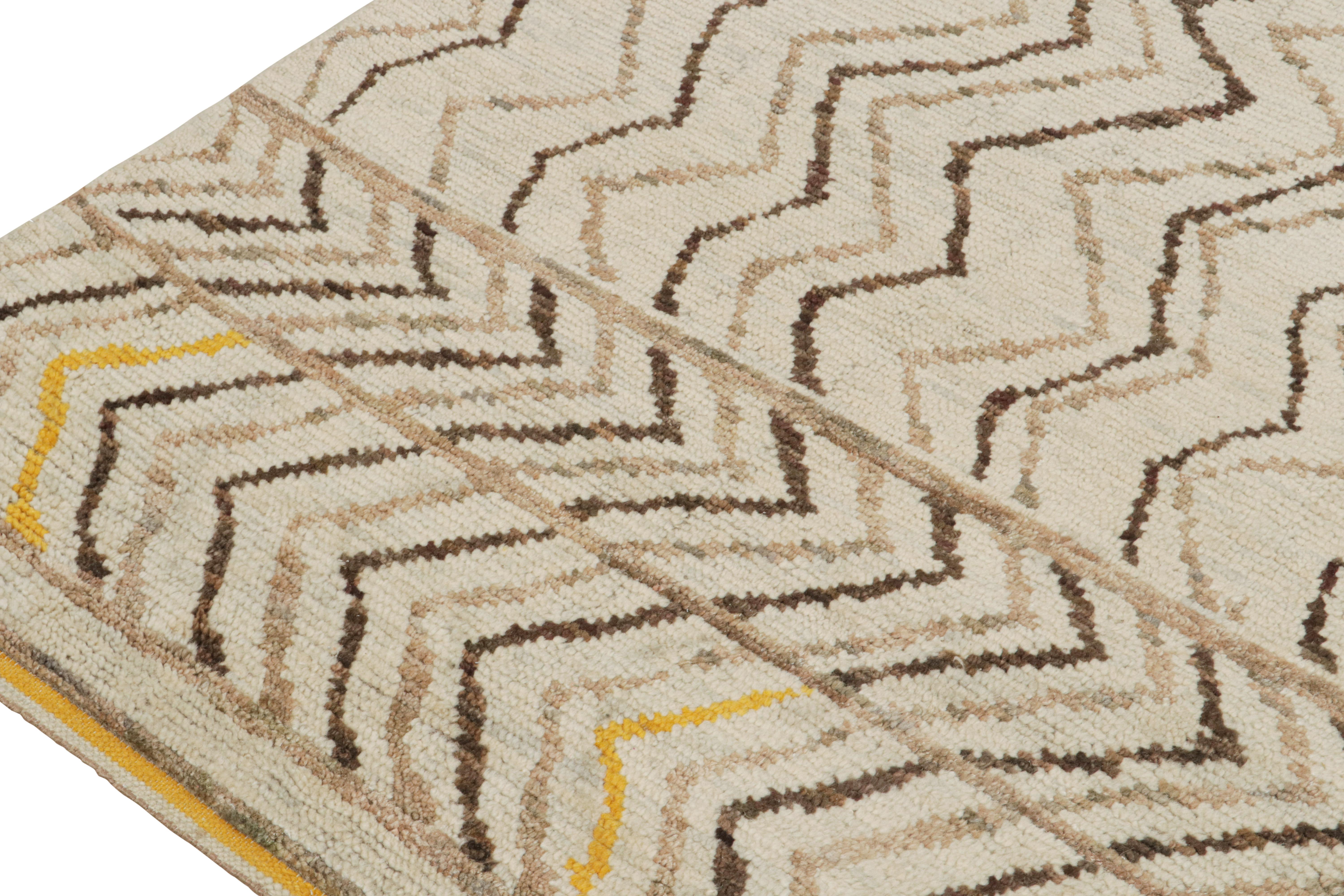 Hand-Knotted Rug & Kilim’s Moroccan Style Rug in Beige-Brown and Gold Geometric Patterns For Sale