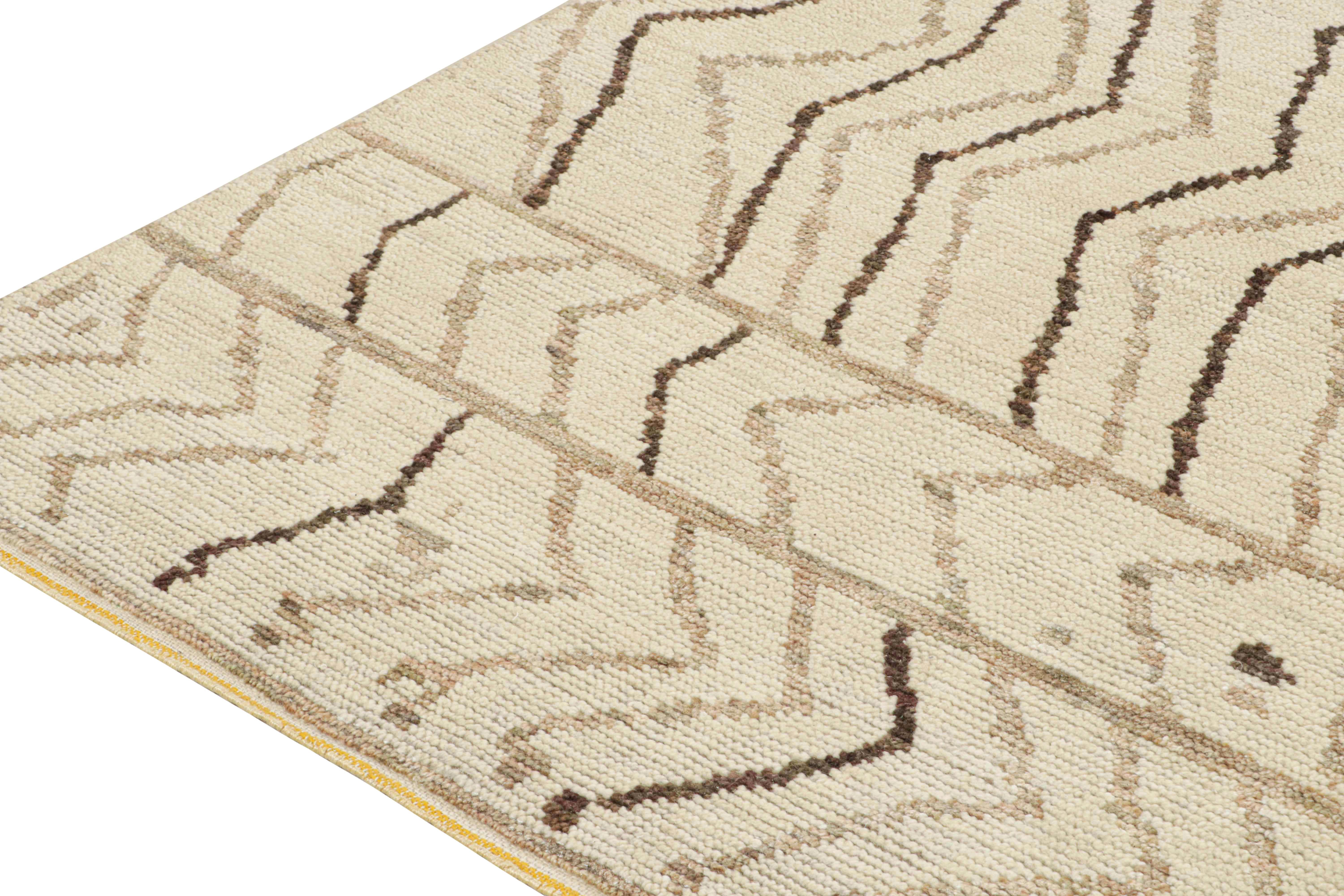 Hand-Knotted Rug & Kilim’s Moroccan Style Rug in Beige-Brown and Gold Geometric Patterns For Sale