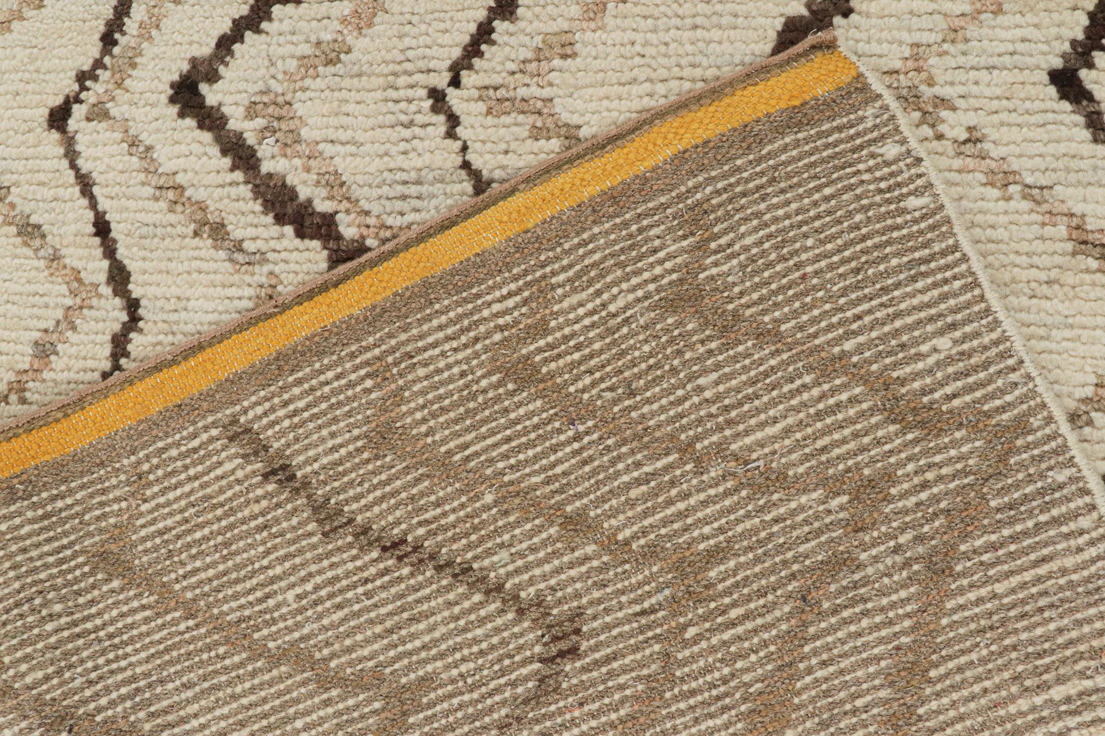 Contemporary Rug & Kilim’s Moroccan Style Rug in Beige-Brown and Gold Geometric Patterns For Sale