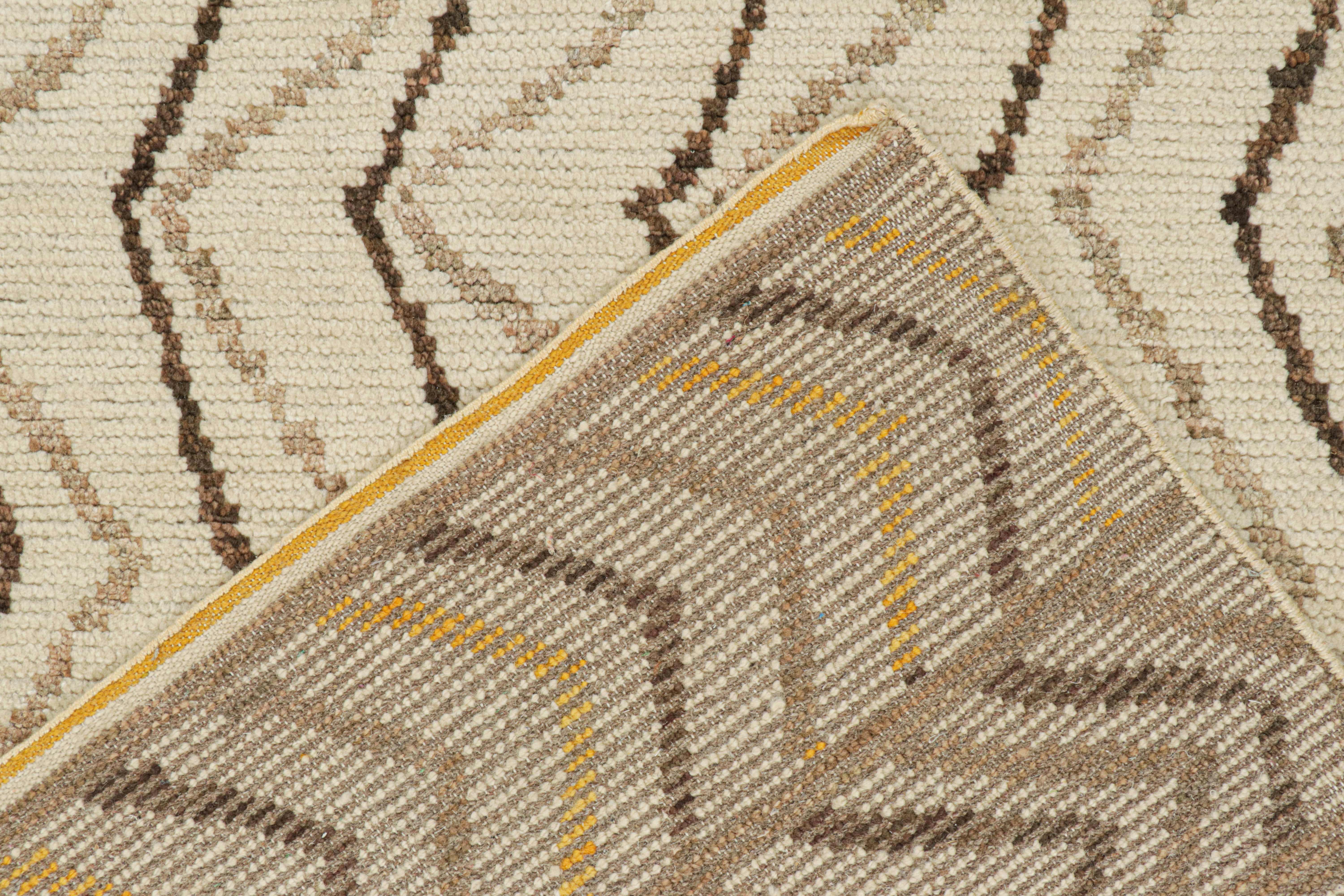 Contemporary Rug & Kilim’s Moroccan Style Rug in Beige-Brown and Gold Geometric Patterns For Sale