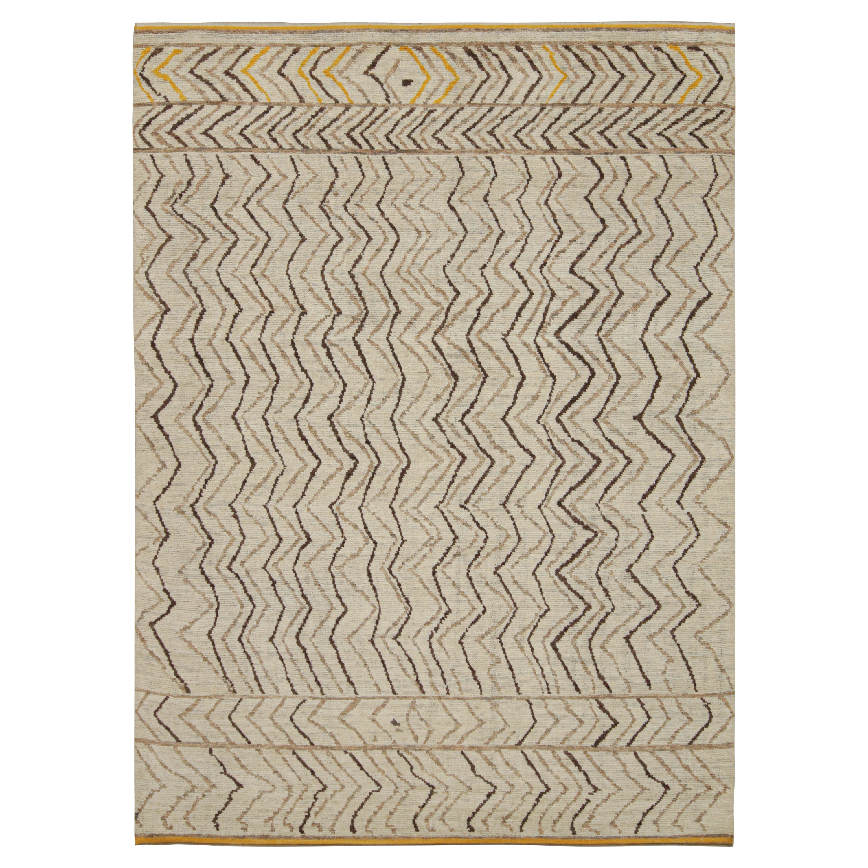 Rug & Kilim’s Moroccan Style Rug in Beige-Brown and Gold Geometric Patterns For Sale