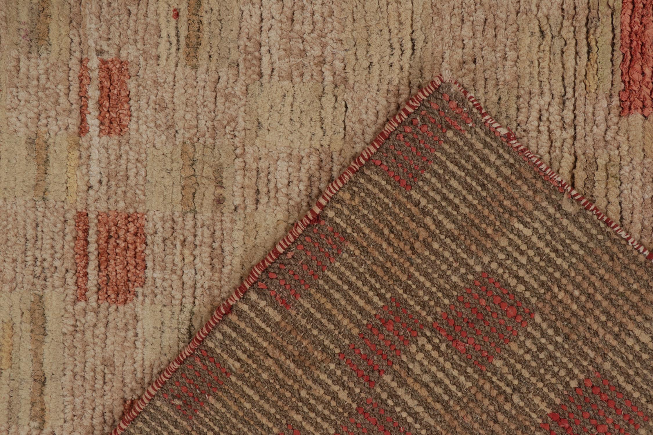 Contemporary Rug & Kilim’s Moroccan Style Rug in Beige-Brown and Red Geometric Pattern For Sale