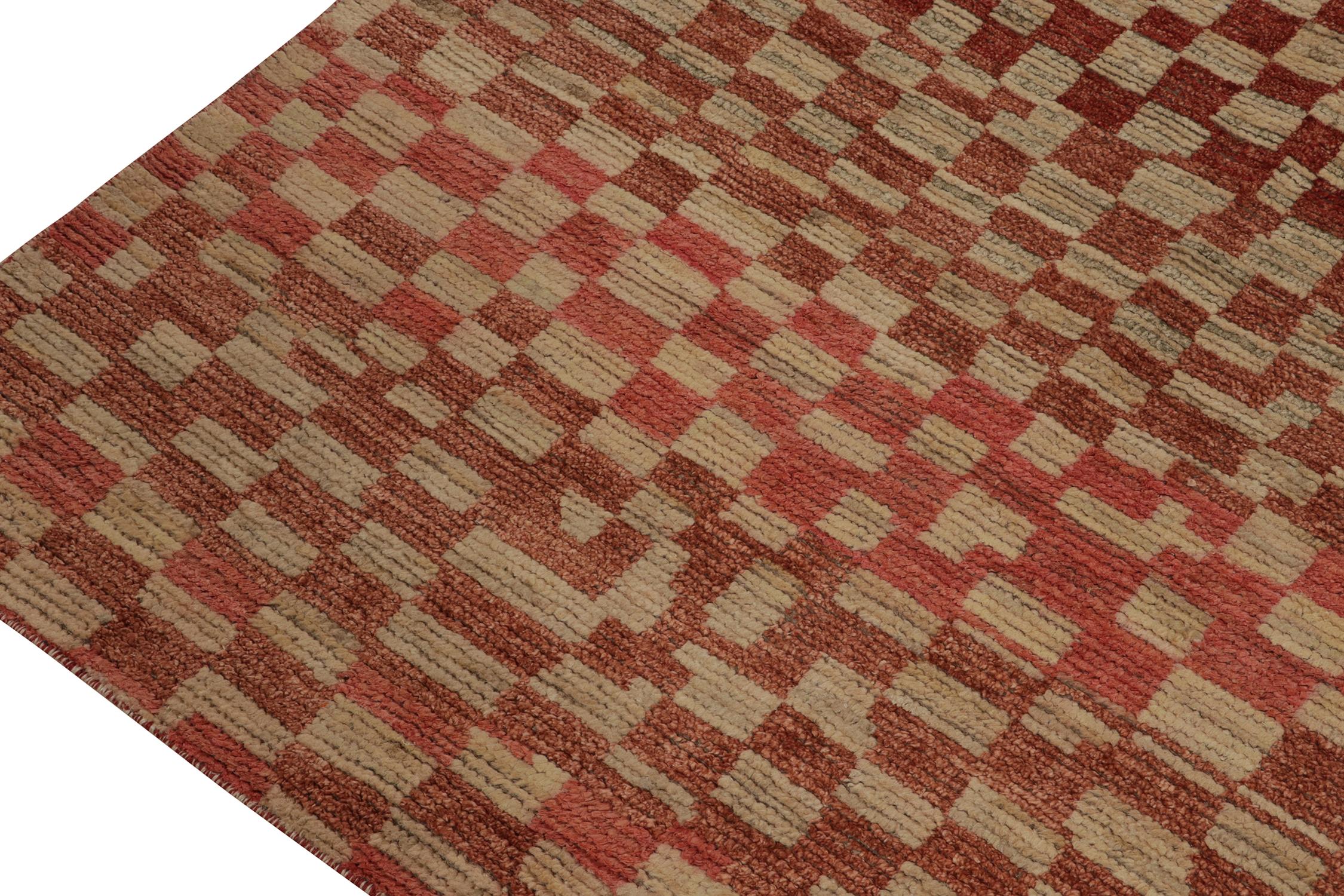 Hand-Knotted Rug & Kilim’s Moroccan Style Rug in Beige-Brown and Red Geometric Pattern For Sale