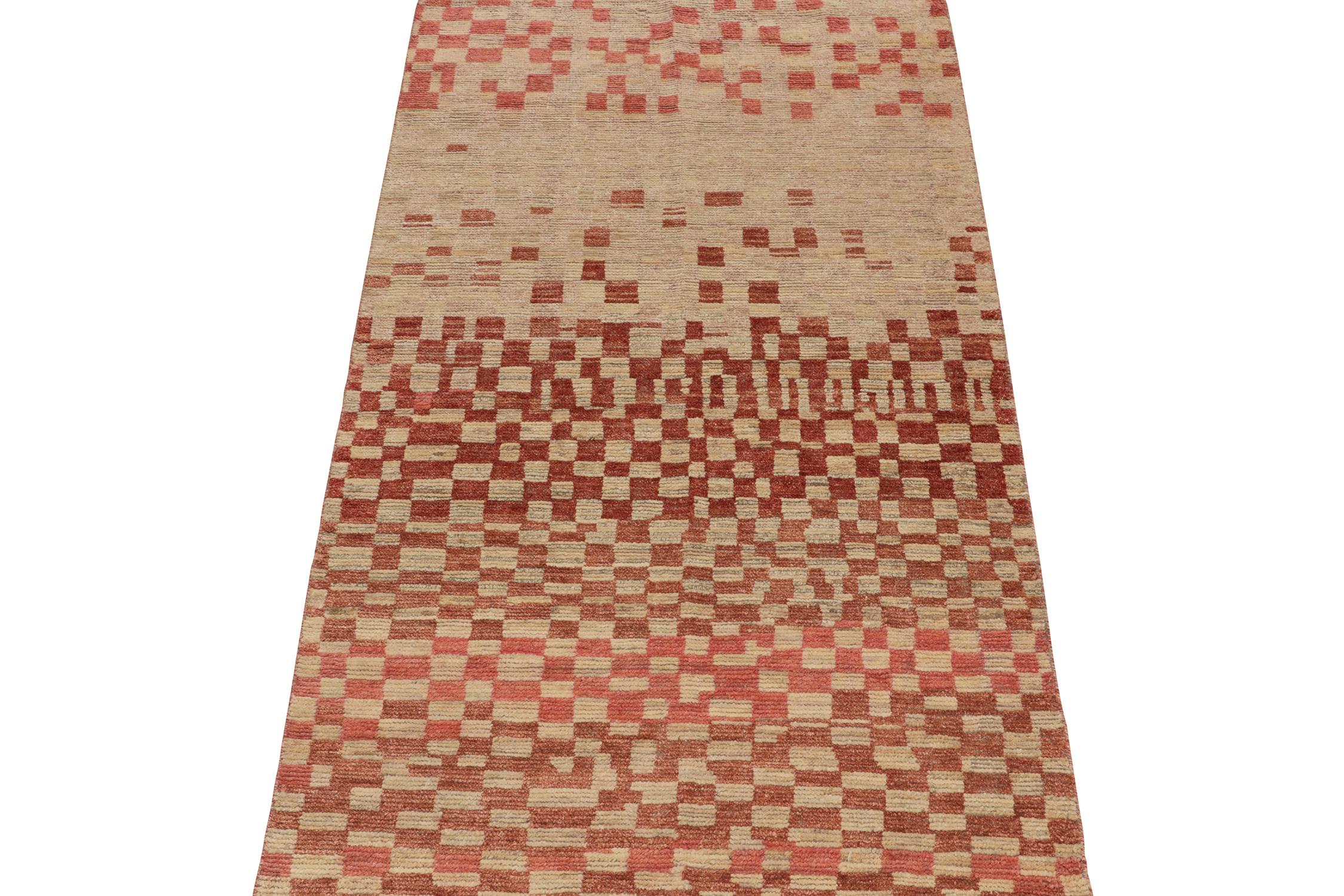 Tribal Rug & Kilim’s Moroccan Style Rug in Beige-Brown and Red Geometric Pattern For Sale
