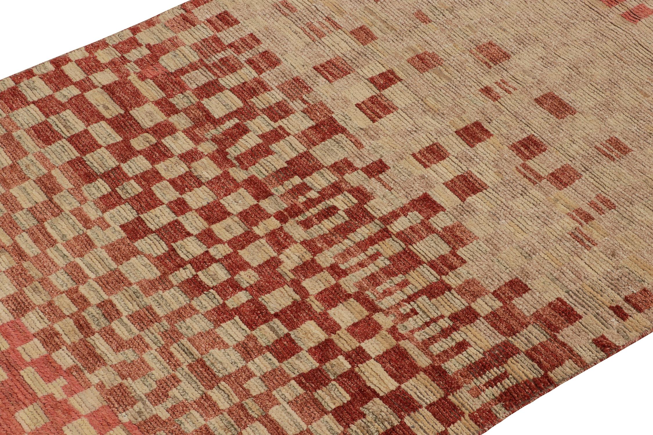 Indian Rug & Kilim’s Moroccan Style Rug in Beige-Brown and Red Geometric Pattern For Sale