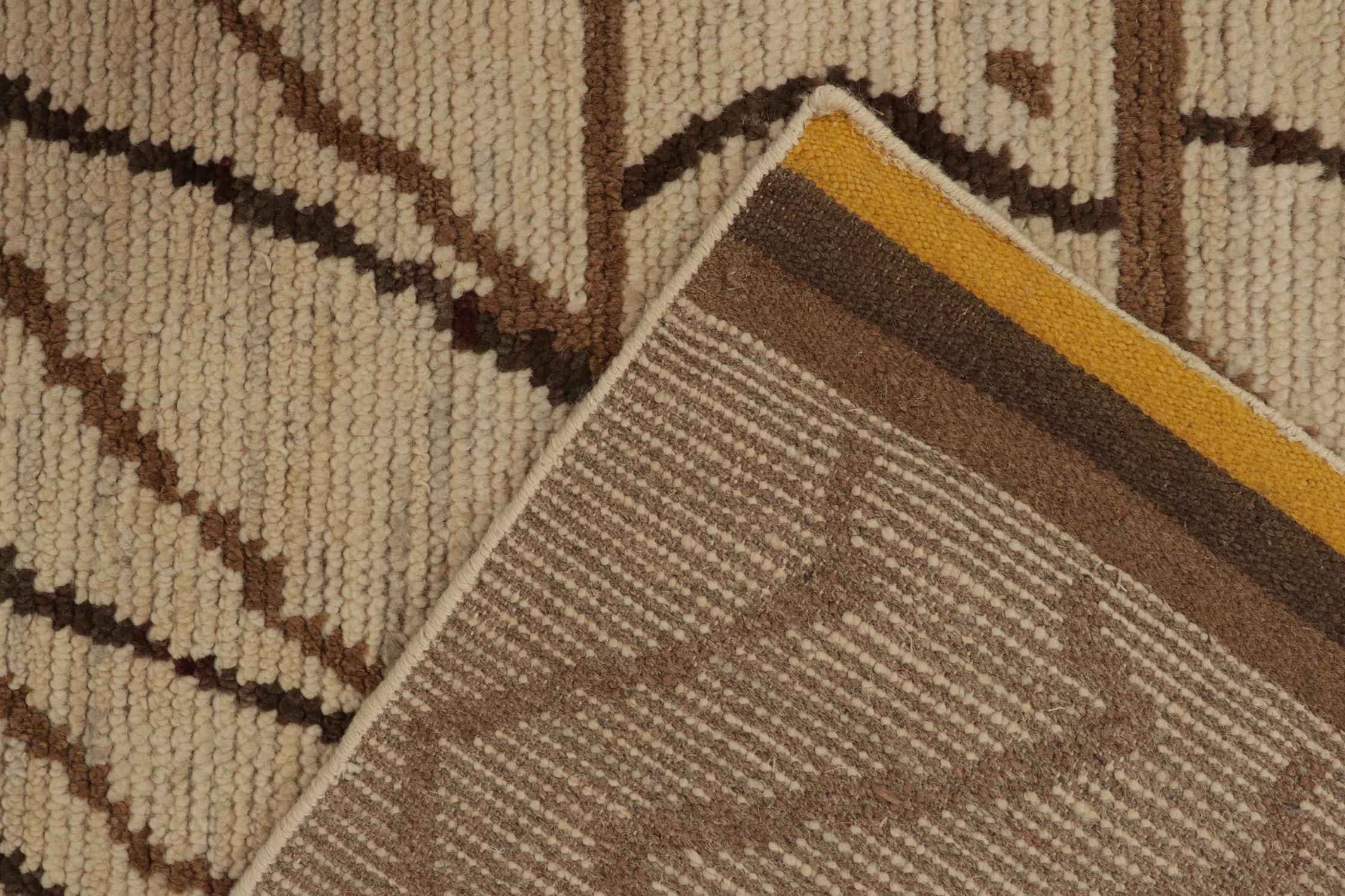 Contemporary Rug & Kilim’s Moroccan Style Rug in Beige-Brown Chevrons with Gold Accents For Sale