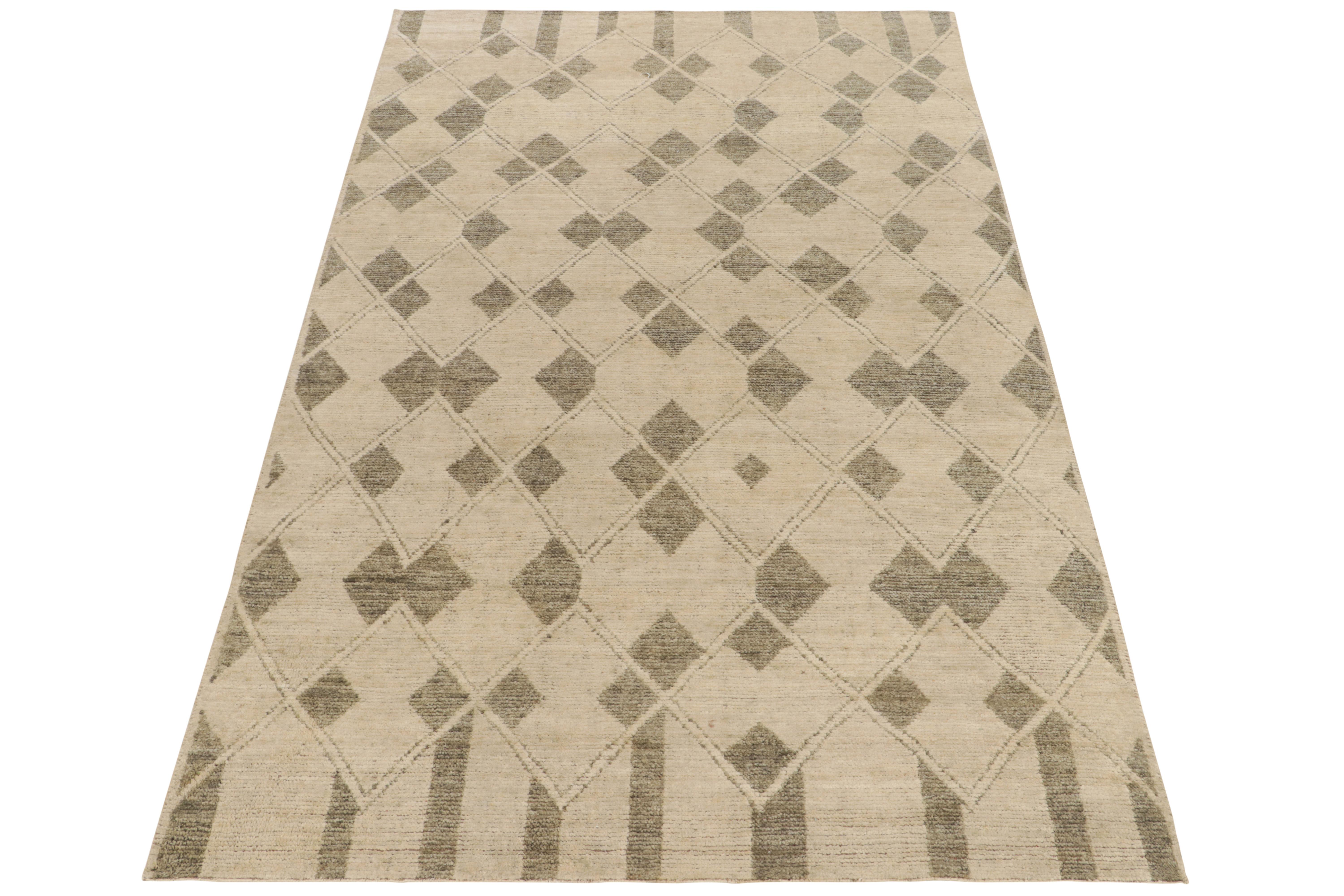 Tribal Rug & Kilim’s Moroccan Style Rug in Beige-Brown Diamond Patterns For Sale