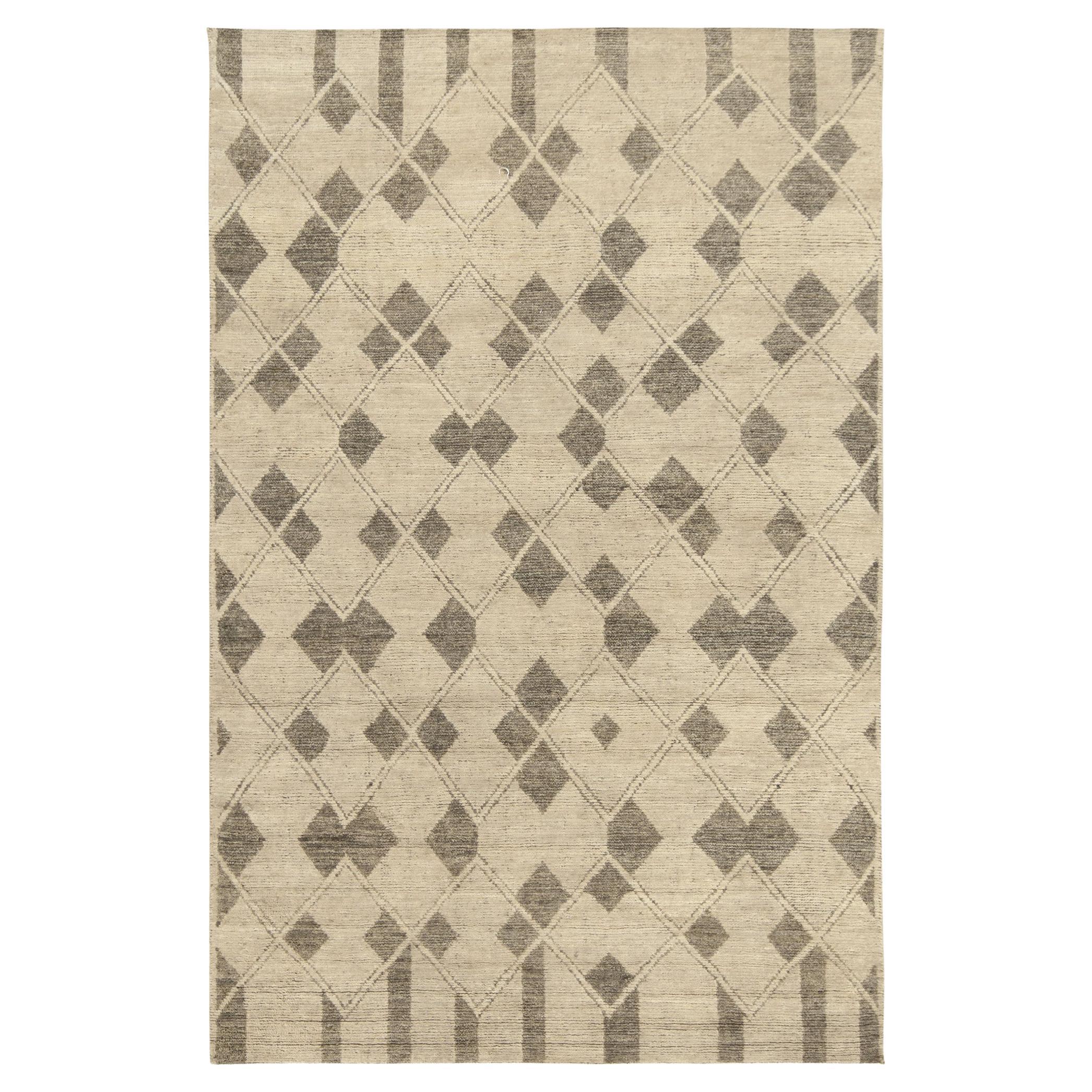 Rug & Kilim’s Moroccan Style Rug in Beige-Brown Diamond Patterns For Sale