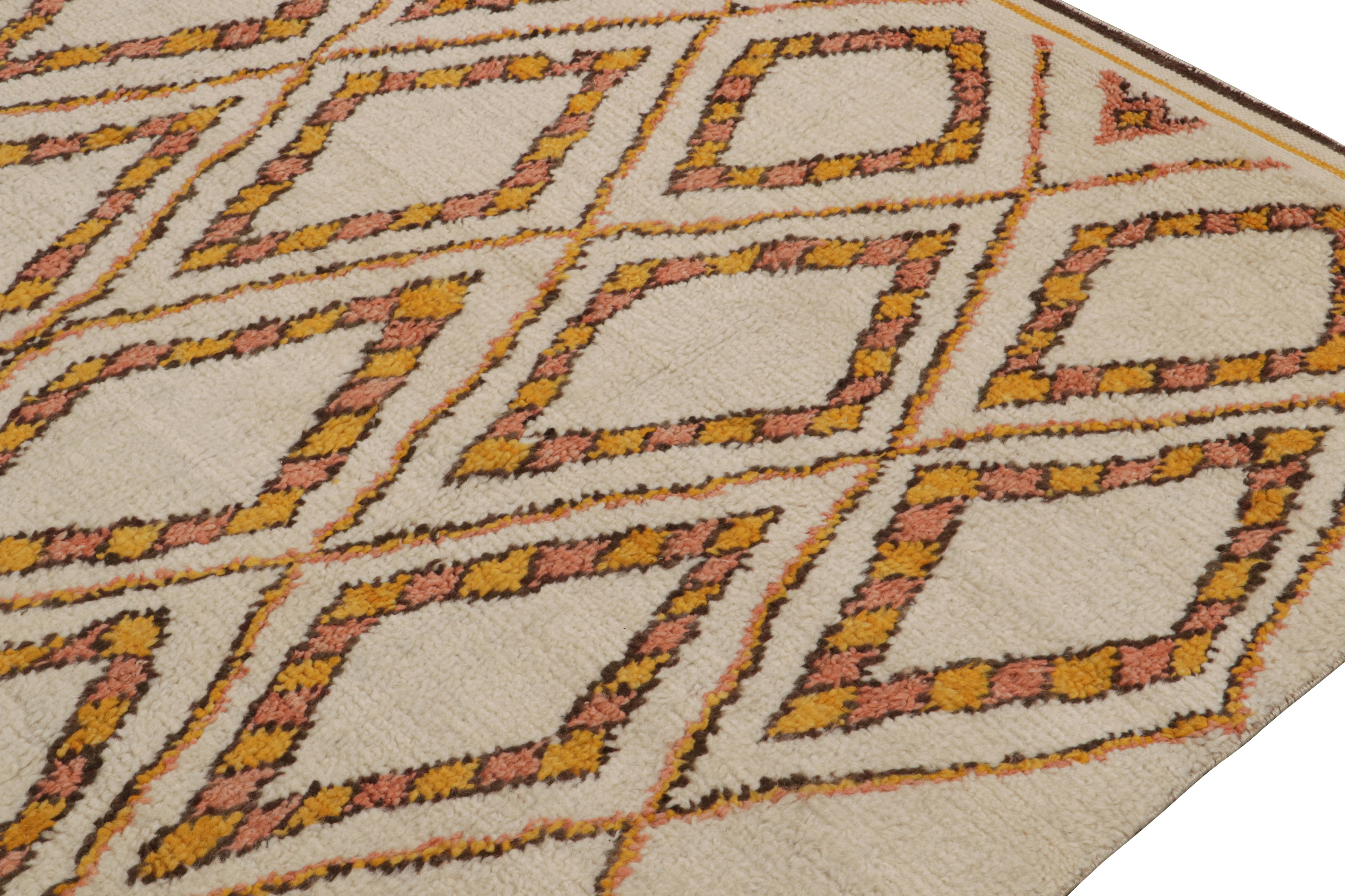Hand-Knotted Rug & Kilim’s Moroccan Style Rug in Beige-Brown & Orange Geometric Patterns For Sale