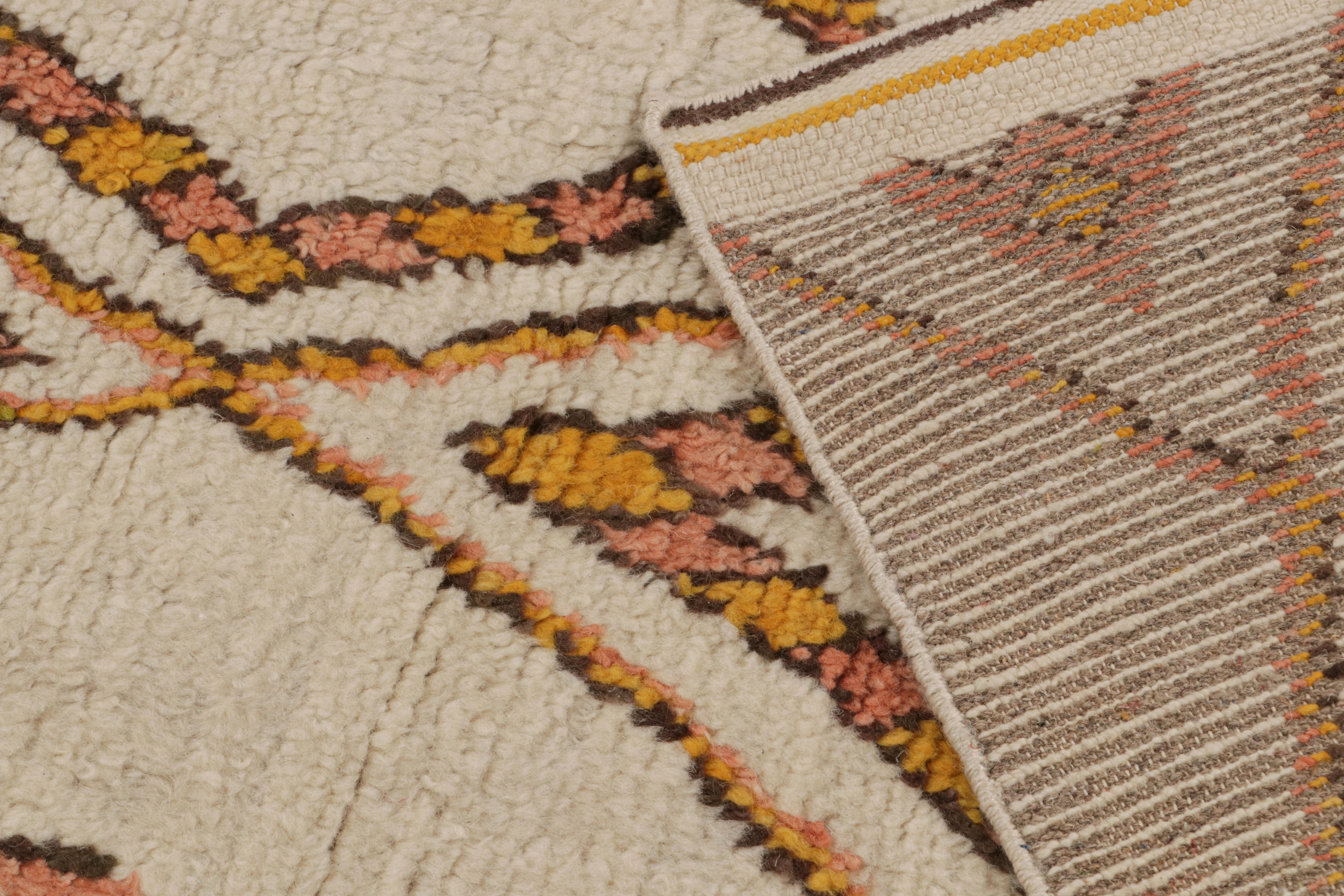 Contemporary Rug & Kilim’s Moroccan Style Rug in Beige-Brown & Orange Geometric Patterns For Sale