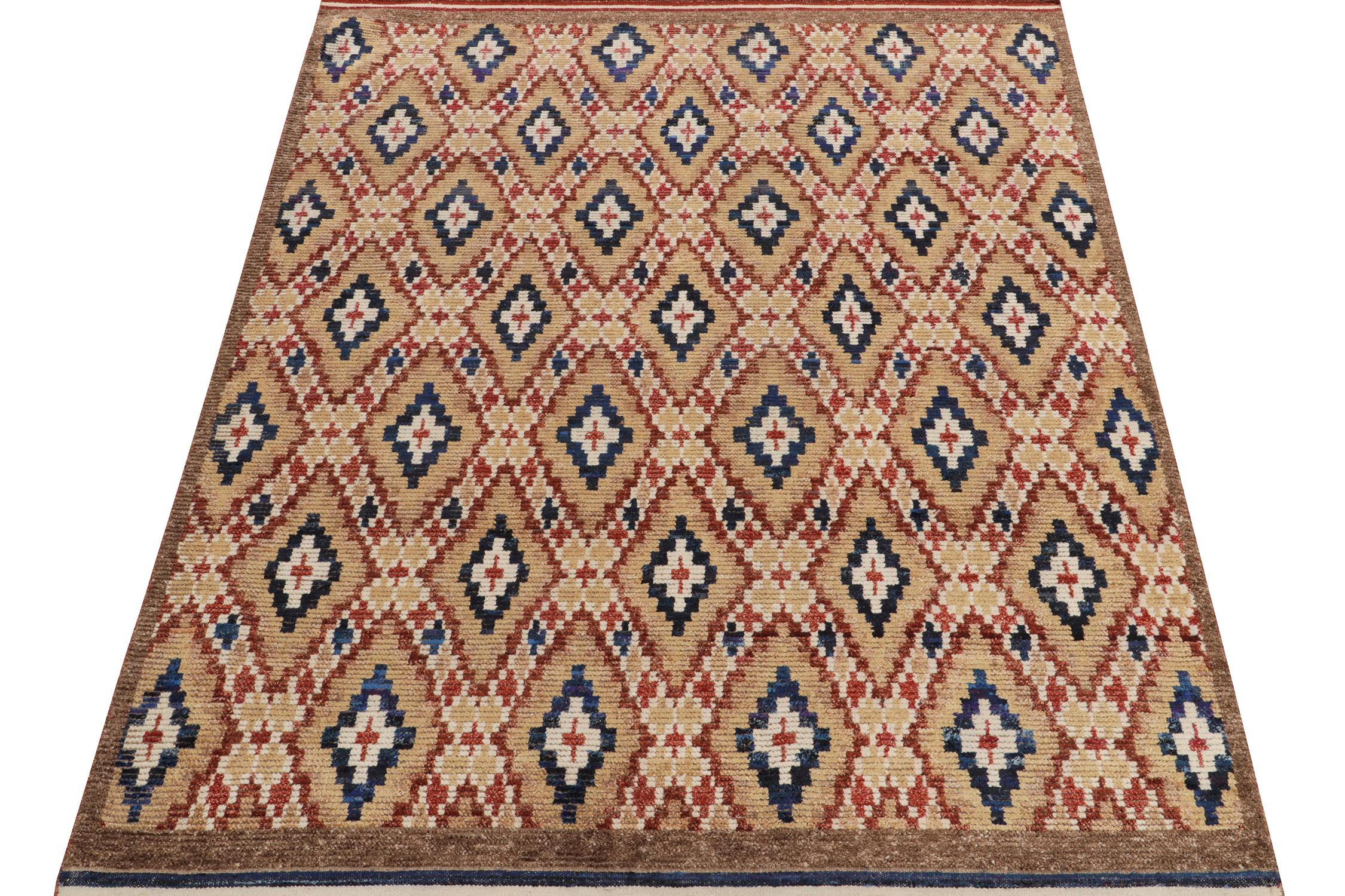 Hand-knotted in wool, this 6x8 contemporary rug from our Moroccan Collection carries a unique interpretation of the celebrated tribal weaving design.

Inspired by the titular nomadic style, the piece enjoys a high-low texture married to the diamond