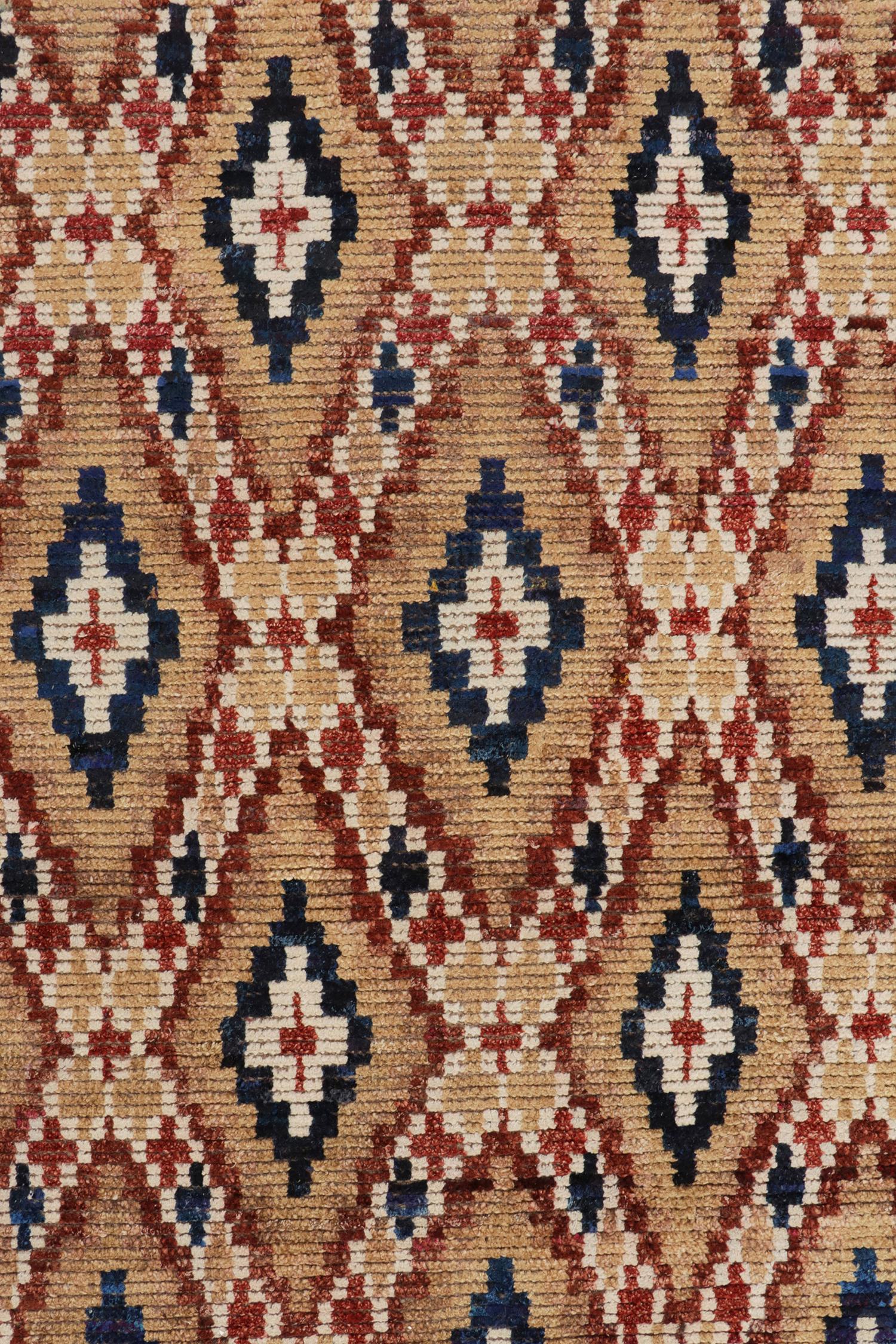 Hand-Knotted Rug & Kilim's Moroccan Style Rug in Beige-Brown, Red and Blue Diamond Patterns For Sale