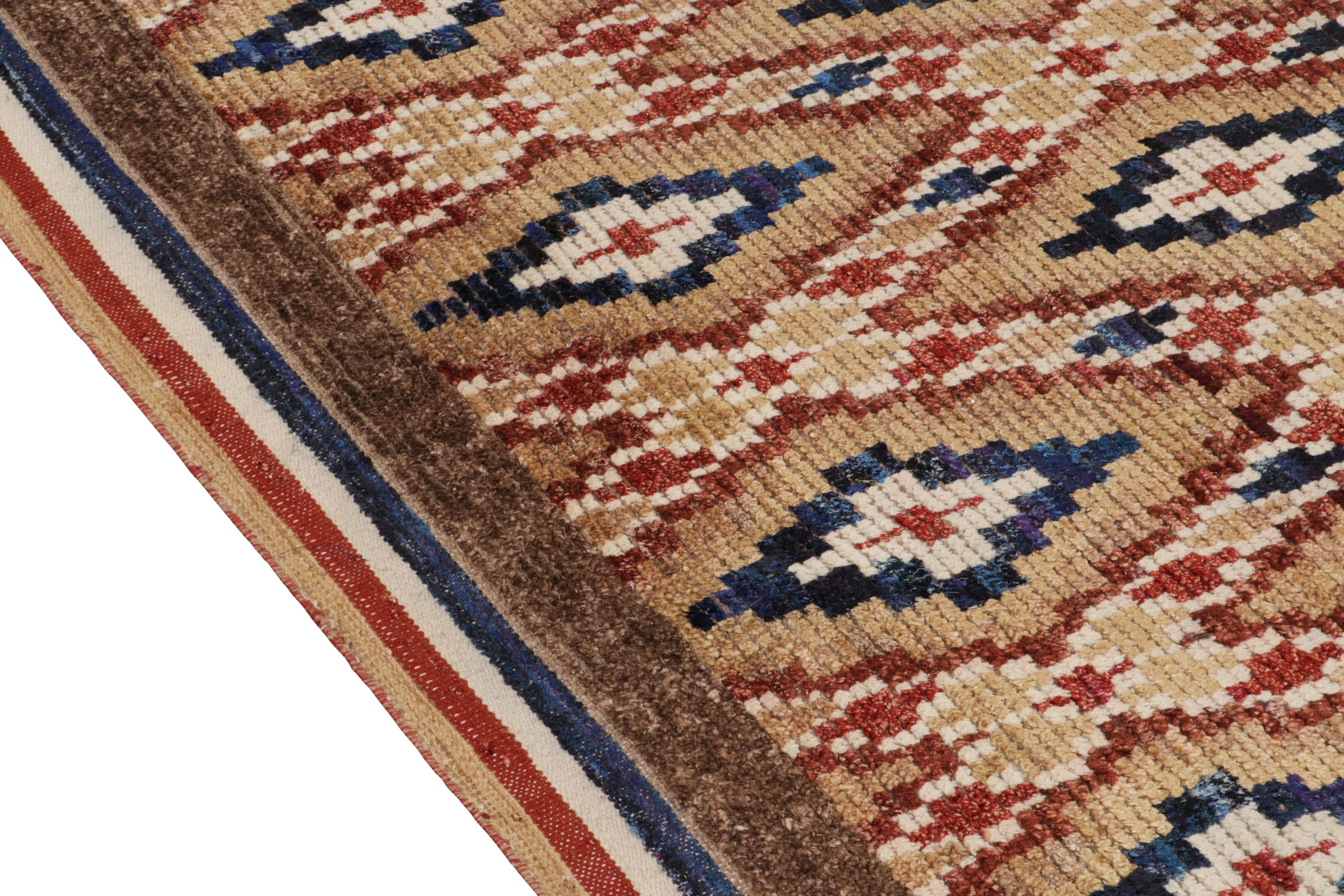Rug & Kilim's Moroccan Style Rug in Beige-Brown, Red and Blue Diamond Patterns In New Condition For Sale In Long Island City, NY
