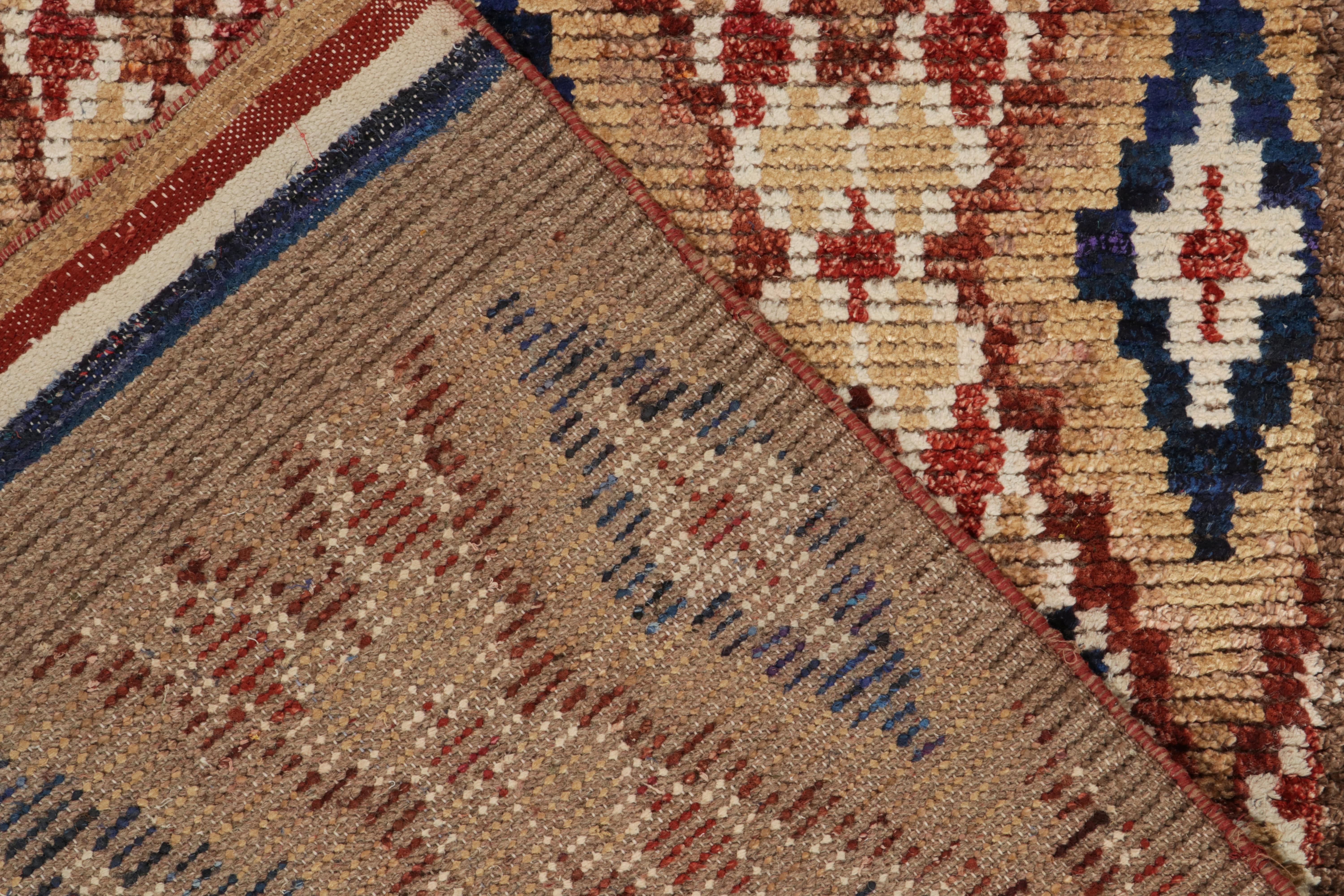 Contemporary Rug & Kilim's Moroccan Style Rug in Beige-Brown, Red and Blue Diamond Patterns For Sale