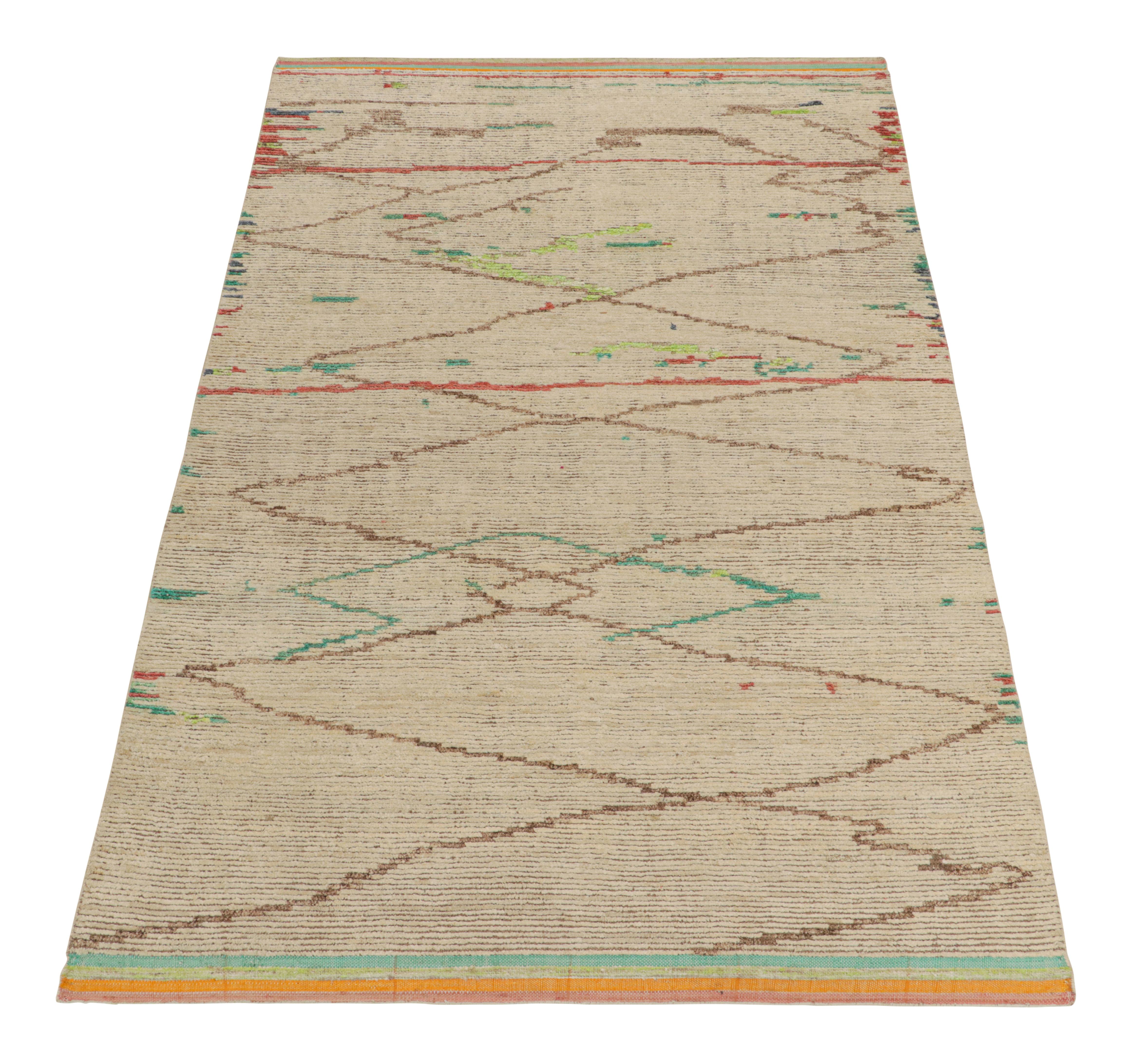 Tribal Rug & Kilim’s Moroccan style rug in Beige-Brown, Red and Green Geometric Pattern For Sale