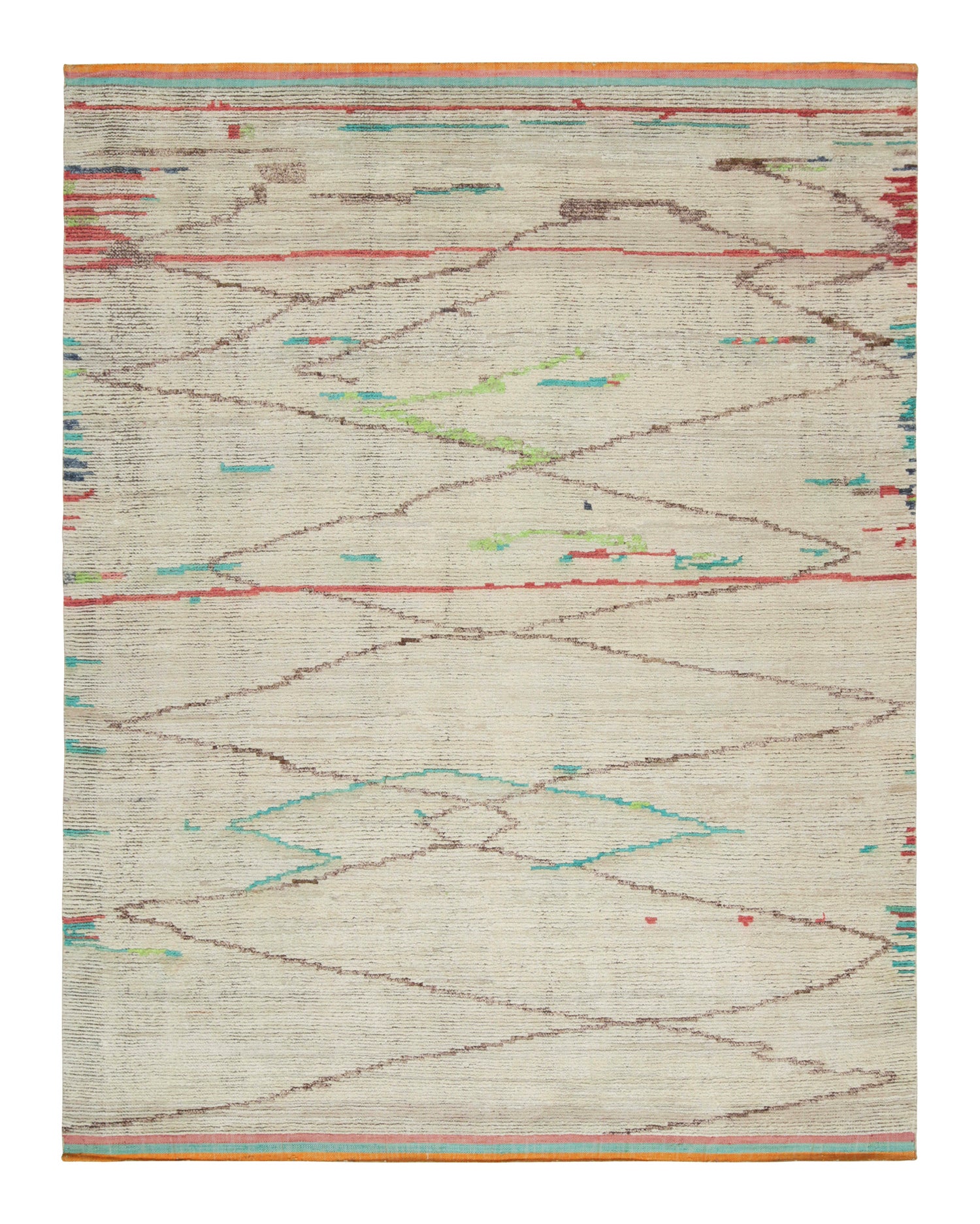 Marokkanischer Teppich von Rug & Kilim in Beige-Braun, Rot und Grün mit geometrischem Muster
