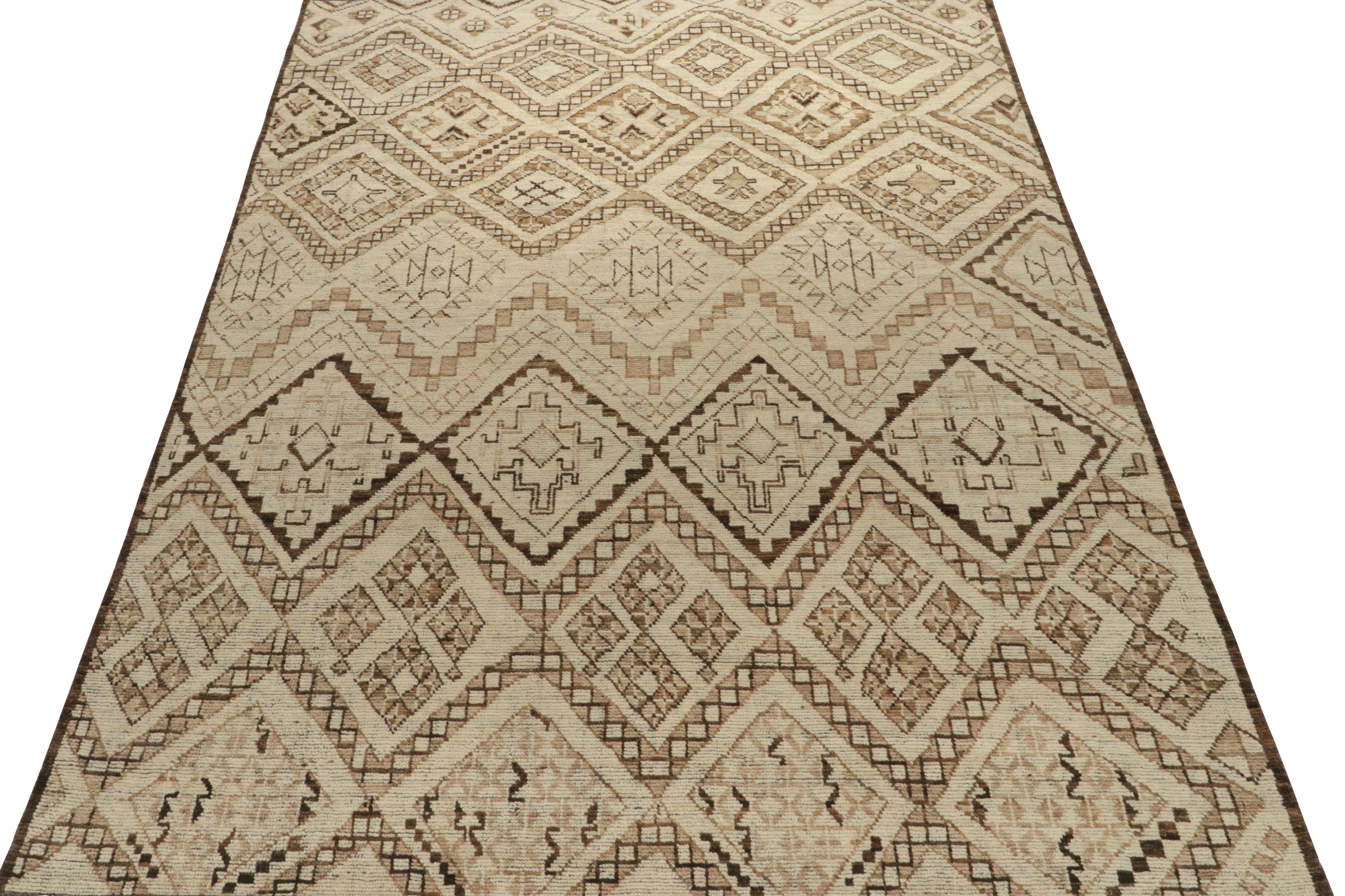 Indian Rug & Kilim’s Moroccan Style Rug in Beige-Brown Tribal Geometric Patterns For Sale