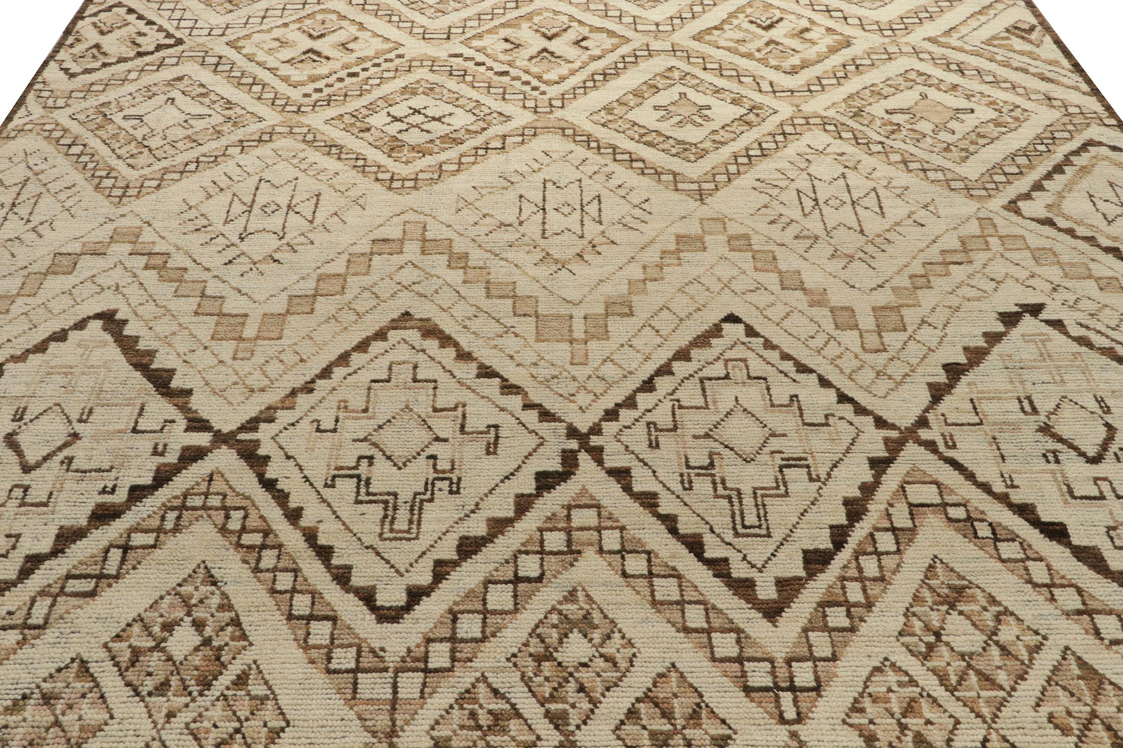 Hand-Knotted Rug & Kilim’s Moroccan Style Rug in Beige-Brown Tribal Geometric Patterns For Sale
