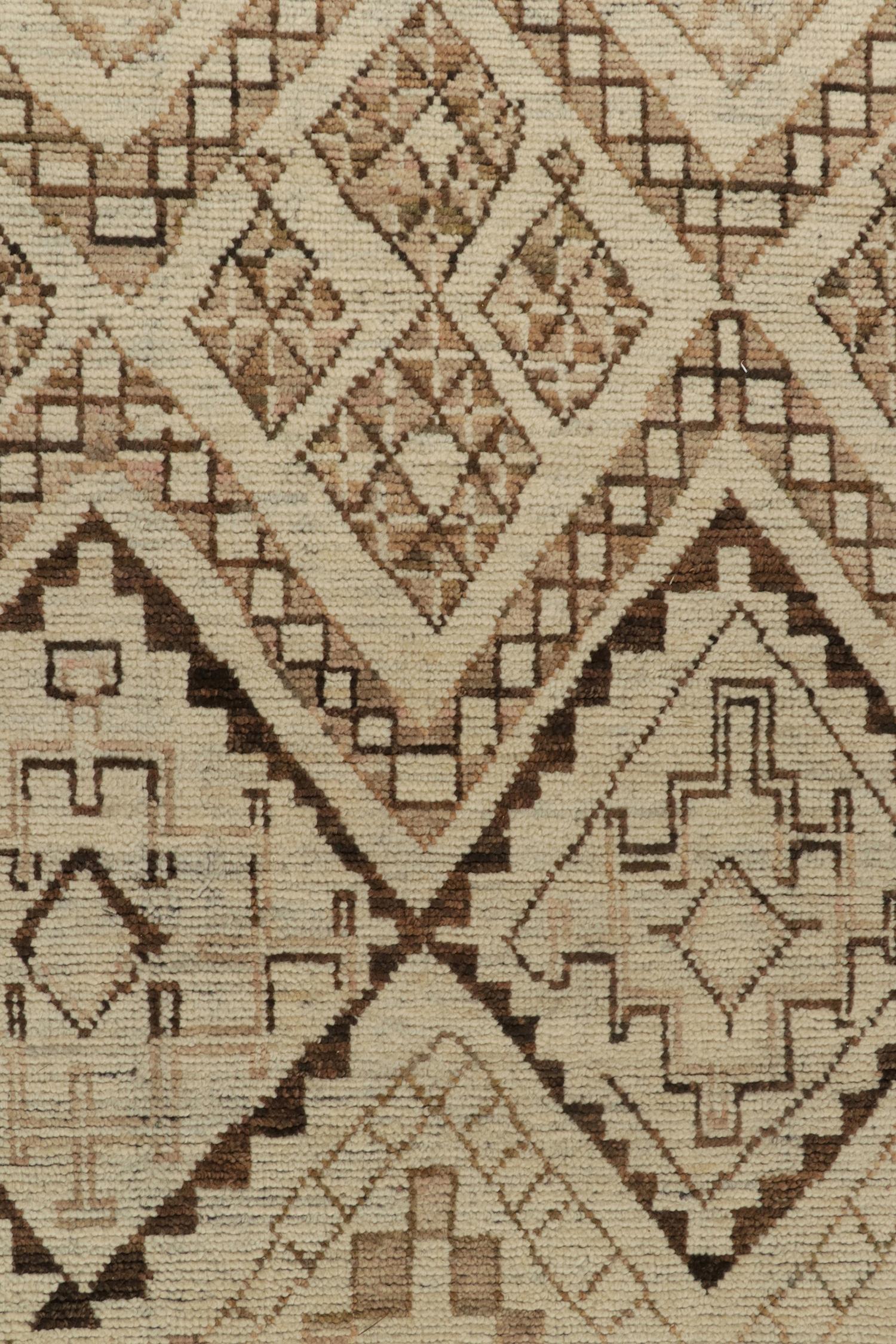 Contemporary Rug & Kilim’s Moroccan Style Rug in Beige-Brown Tribal Geometric Patterns For Sale