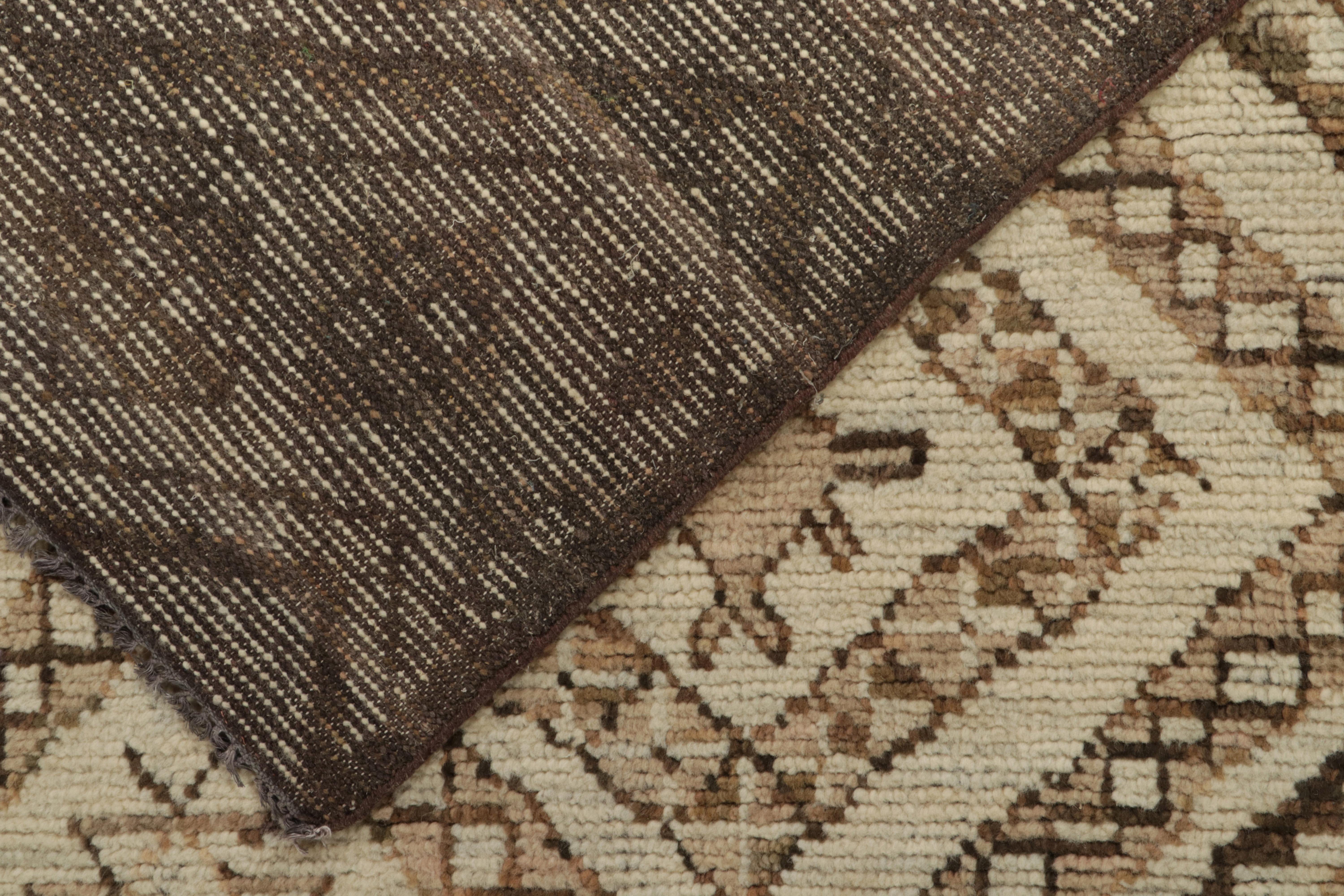 Wool Rug & Kilim’s Moroccan Style Rug in Beige-Brown Tribal Geometric Patterns For Sale