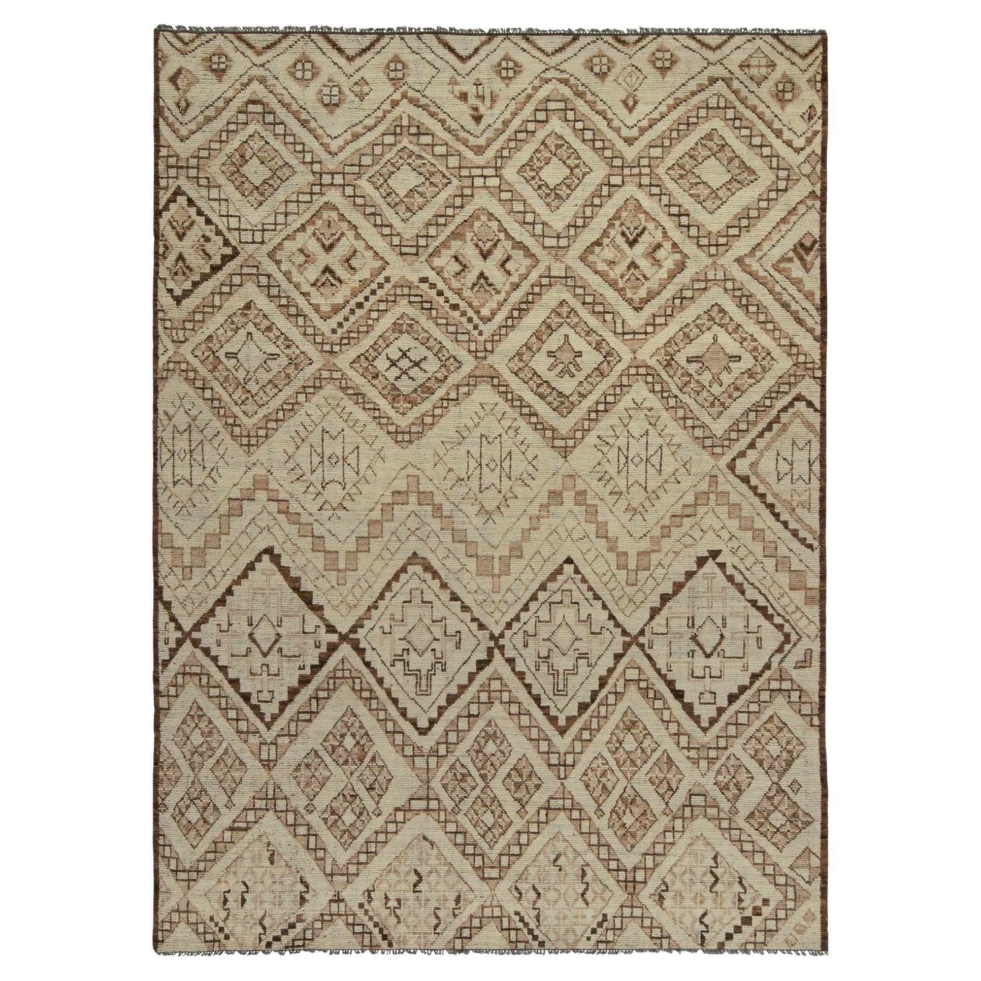 Rug & Kilim’s Moroccan Style Rug in Beige-Brown Tribal Geometric Patterns For Sale