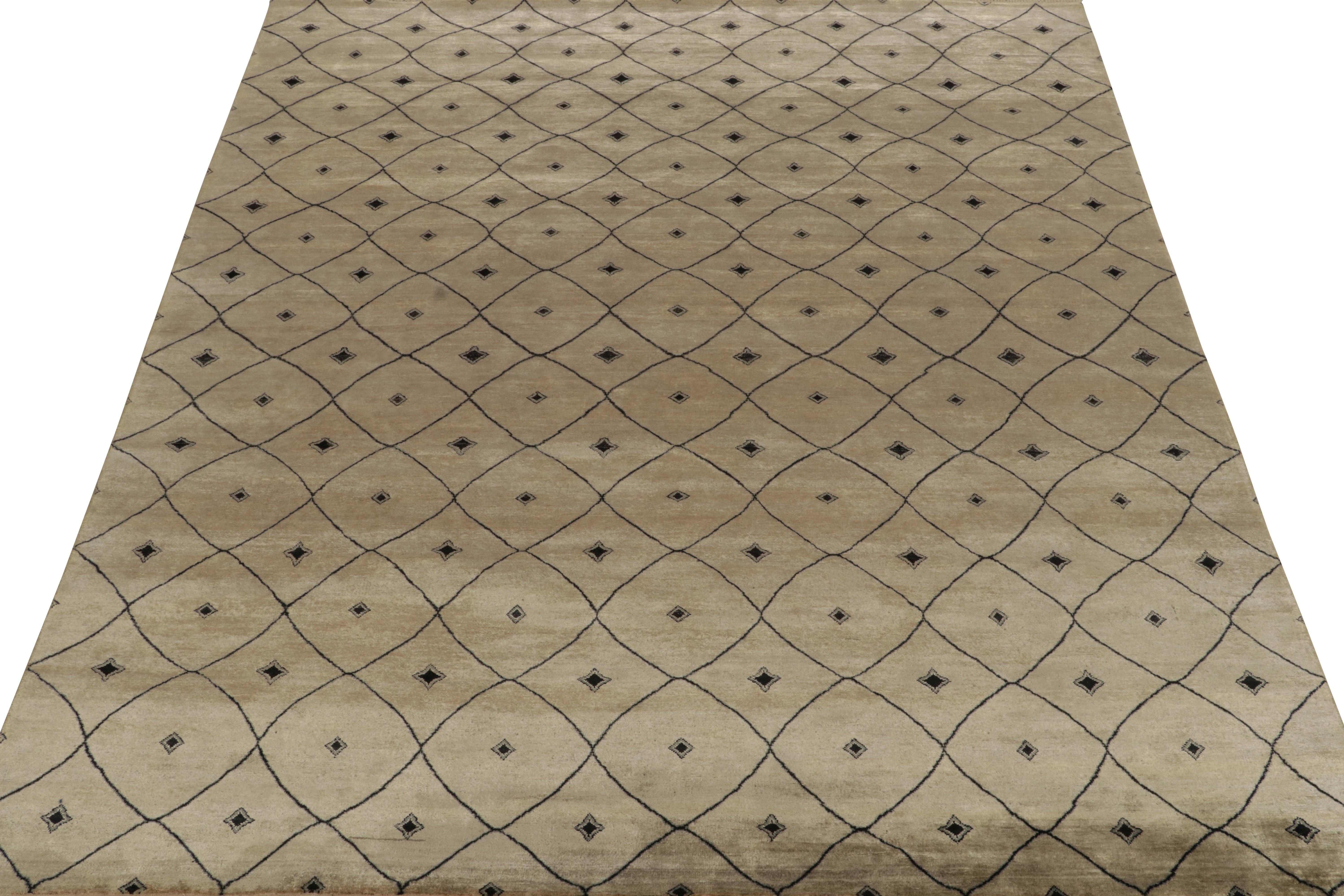 Indian Rug & Kilim’s Moroccan style rug in Beige-Brown with Black Trellis Pattern For Sale