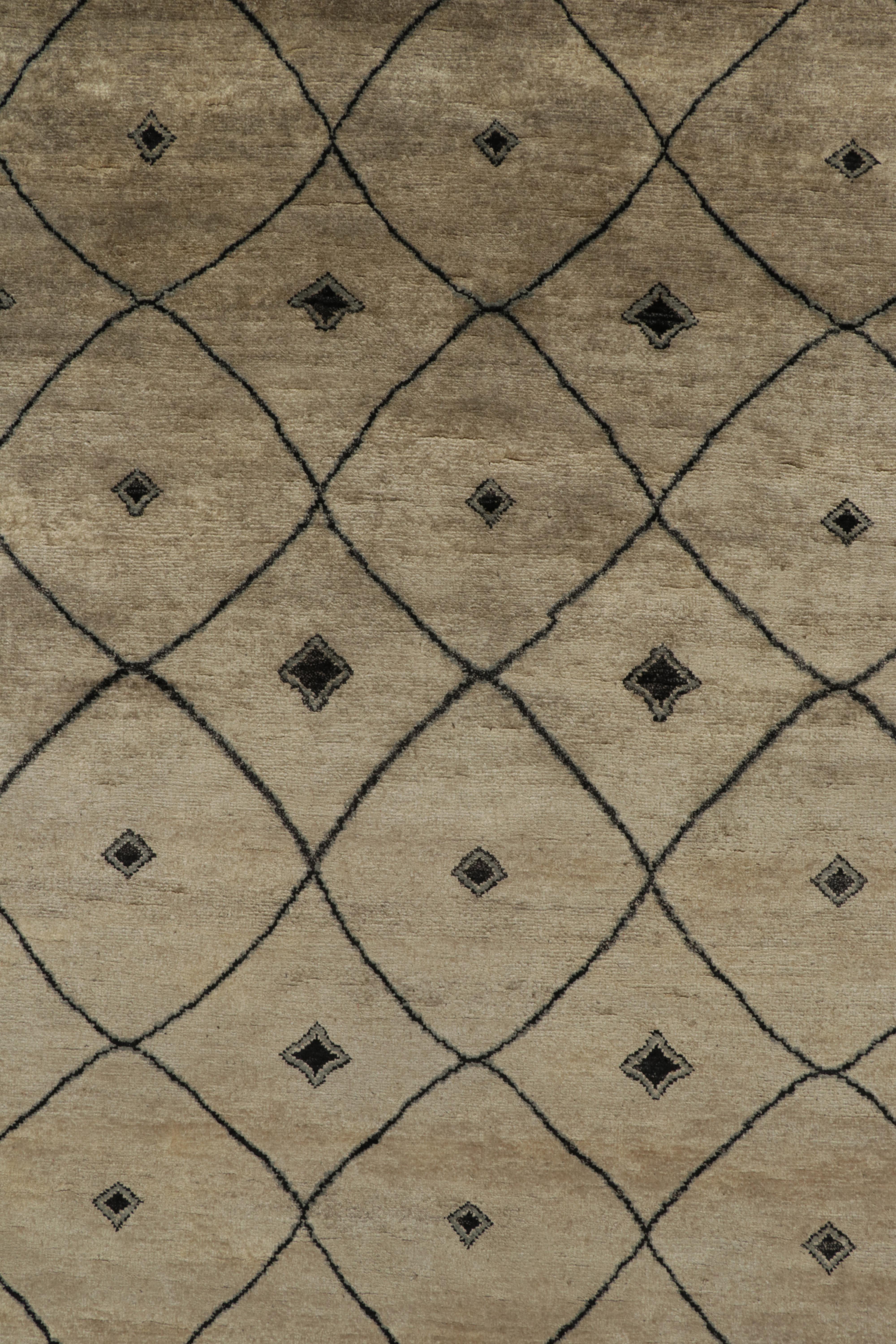 Contemporary Rug & Kilim’s Moroccan style rug in Beige-Brown with Black Trellis Pattern For Sale
