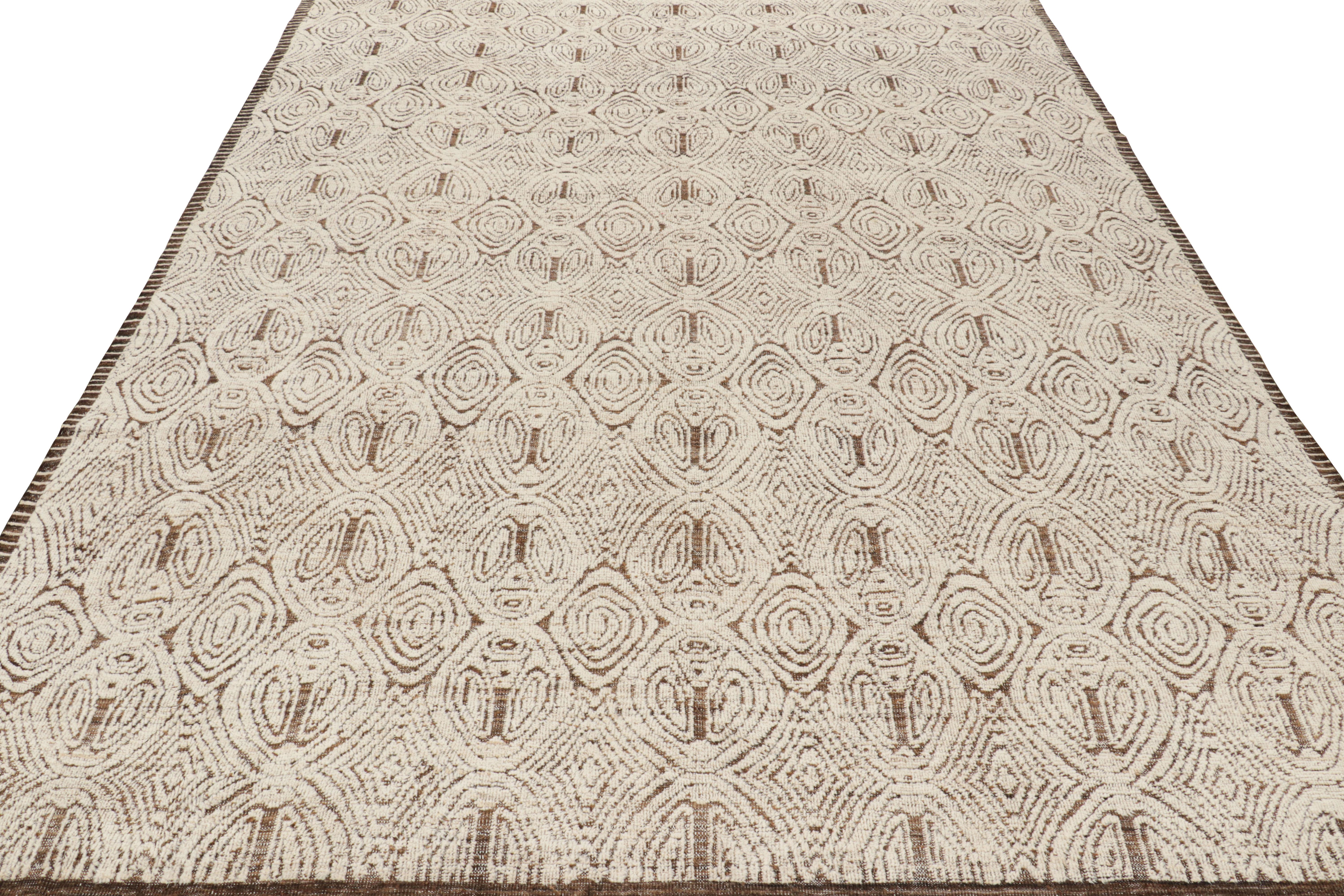 Hand-Knotted Rug & Kilim’s Moroccan Style Rug in Beige-Brown with Geometric Patterns For Sale