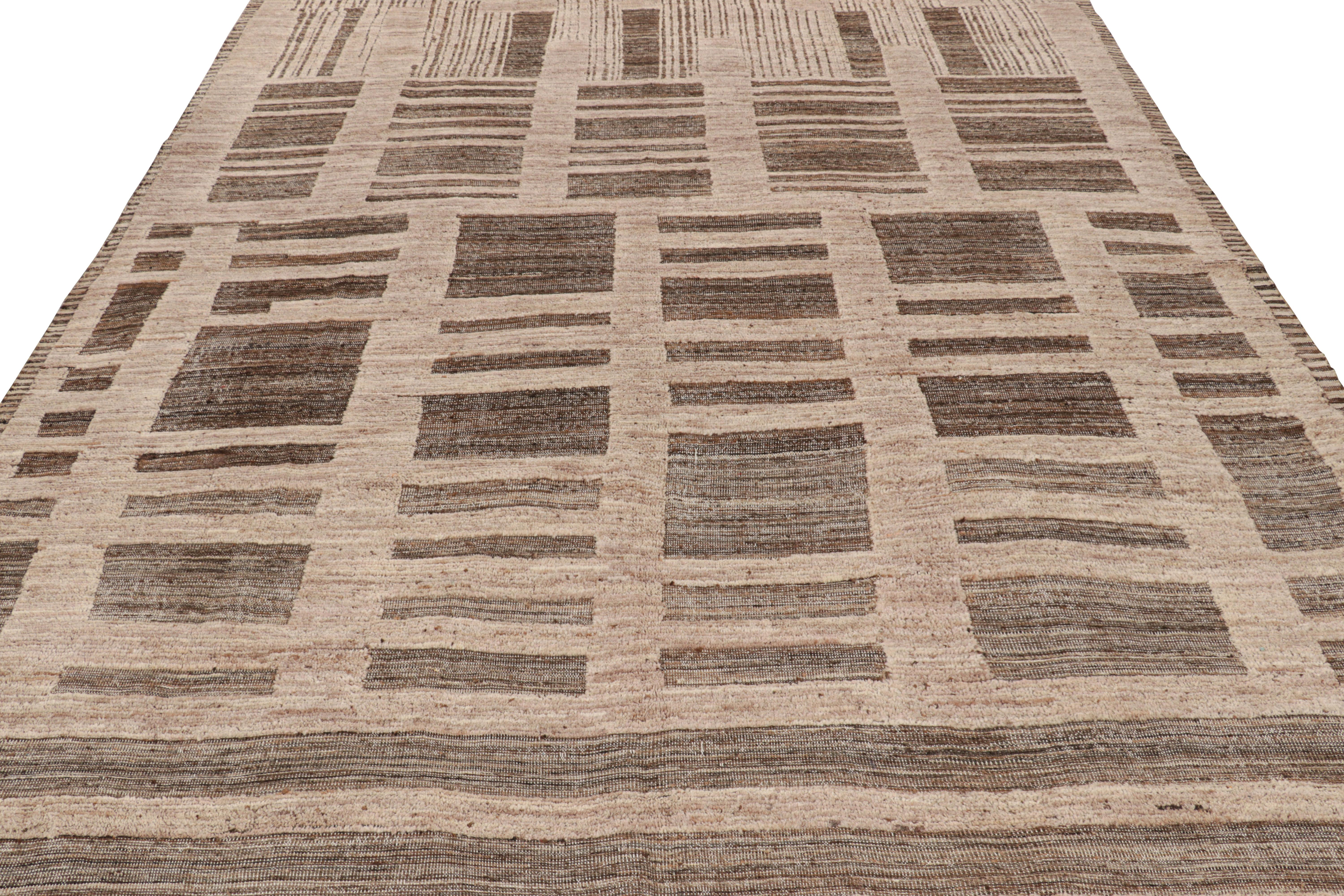 Hand-Knotted Rug & Kilim’s Moroccan Style Rug in Beige-Brown with Geometric Patterns For Sale