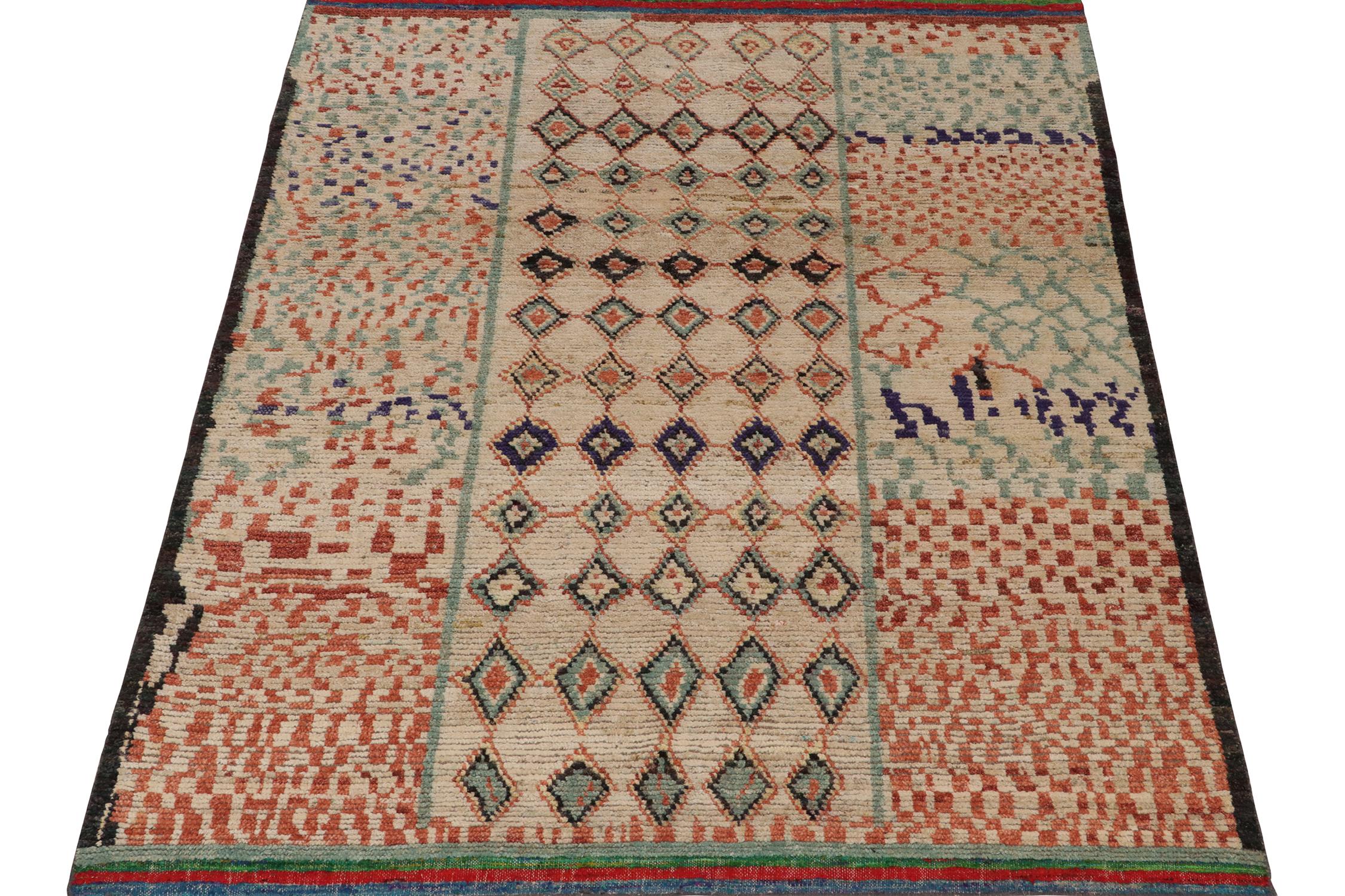 Tribal Rug & Kilim’s Moroccan Style Rug in Beige, Red and Blue Geometric Patterns For Sale