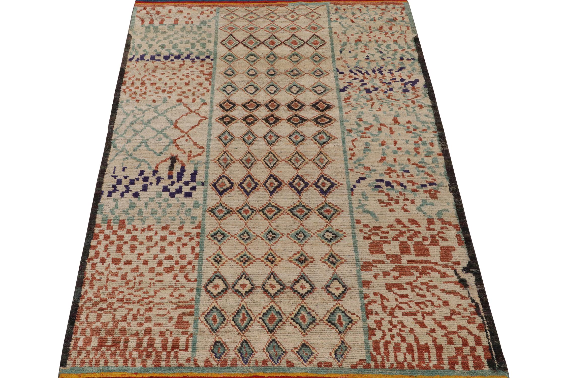 Tribal Rug & Kilim’s Moroccan Style Rug in Beige, Red and Blue Geometric Patterns For Sale