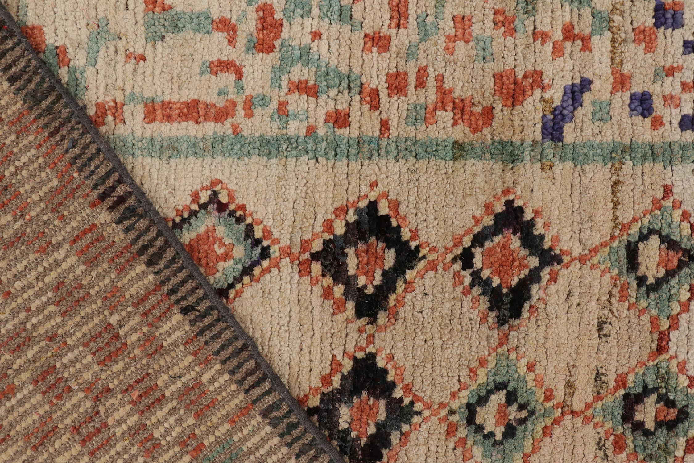 Contemporary Rug & Kilim’s Moroccan Style Rug in Beige, Red and Blue Geometric Patterns For Sale