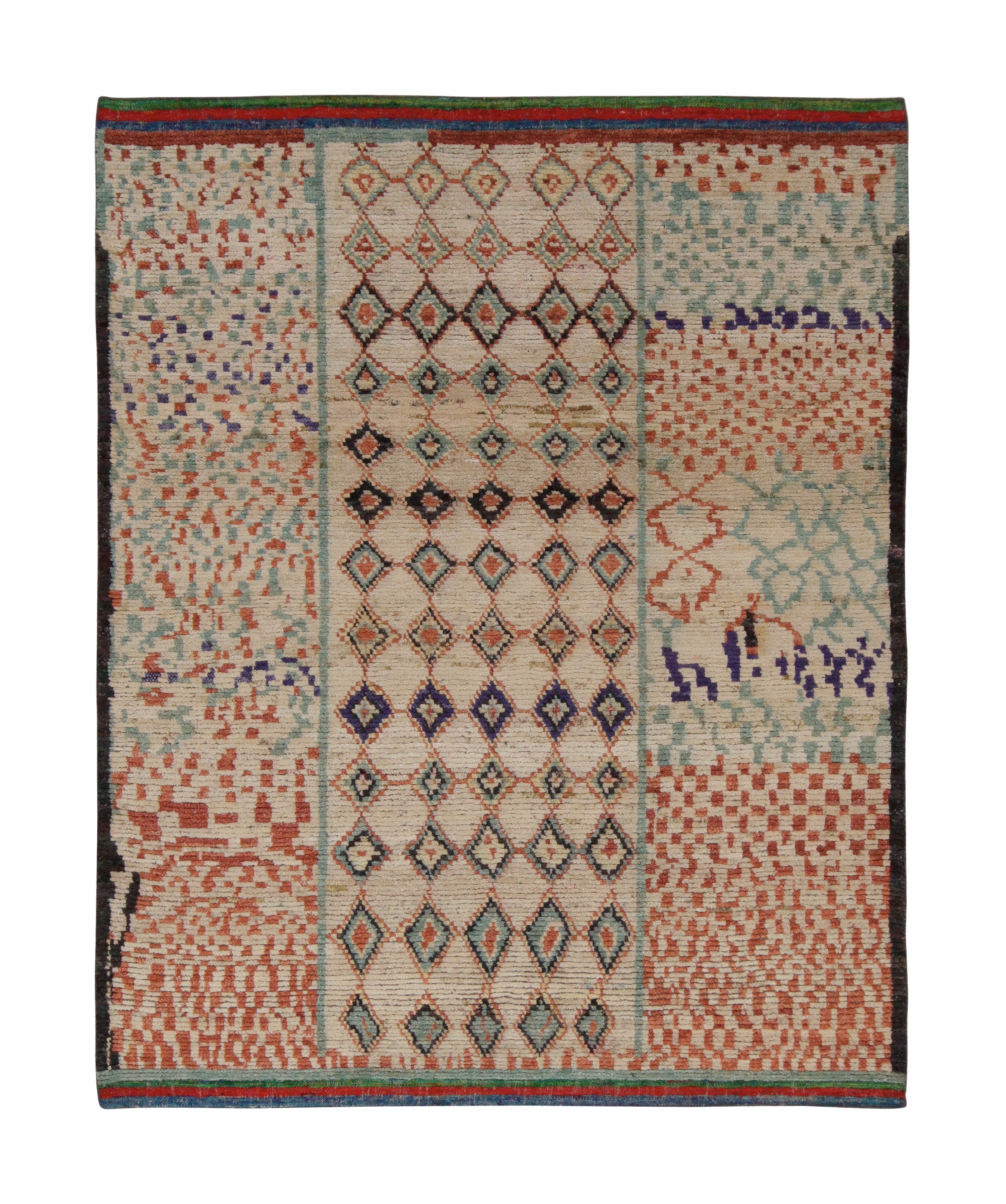 Rug & Kilim’s Moroccan Style Rug in Beige, Red and Blue Geometric Patterns For Sale
