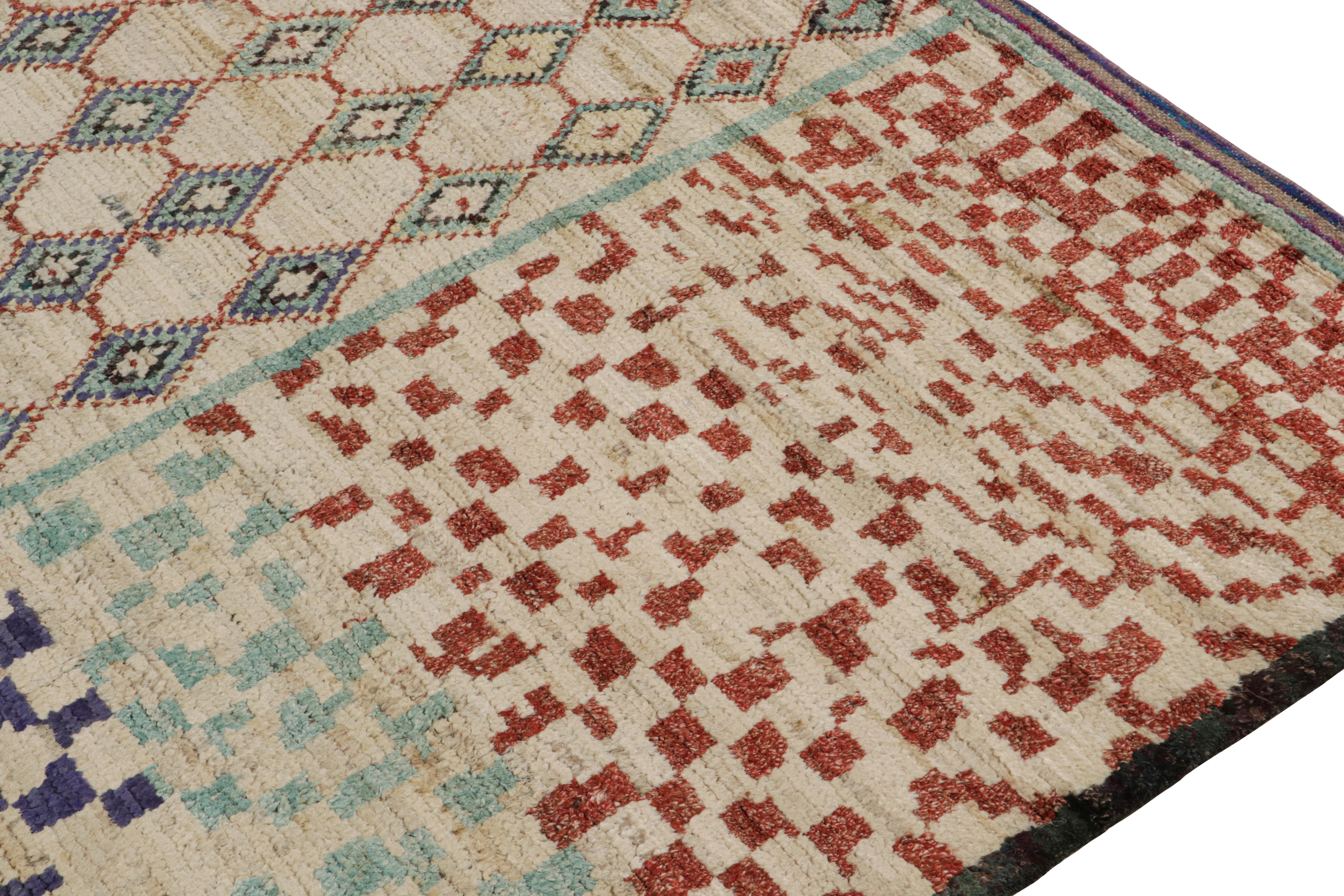 Hand-Knotted Rug & Kilim’s Moroccan Style Rug in Beige, Red & Blue Geometric Patterns For Sale