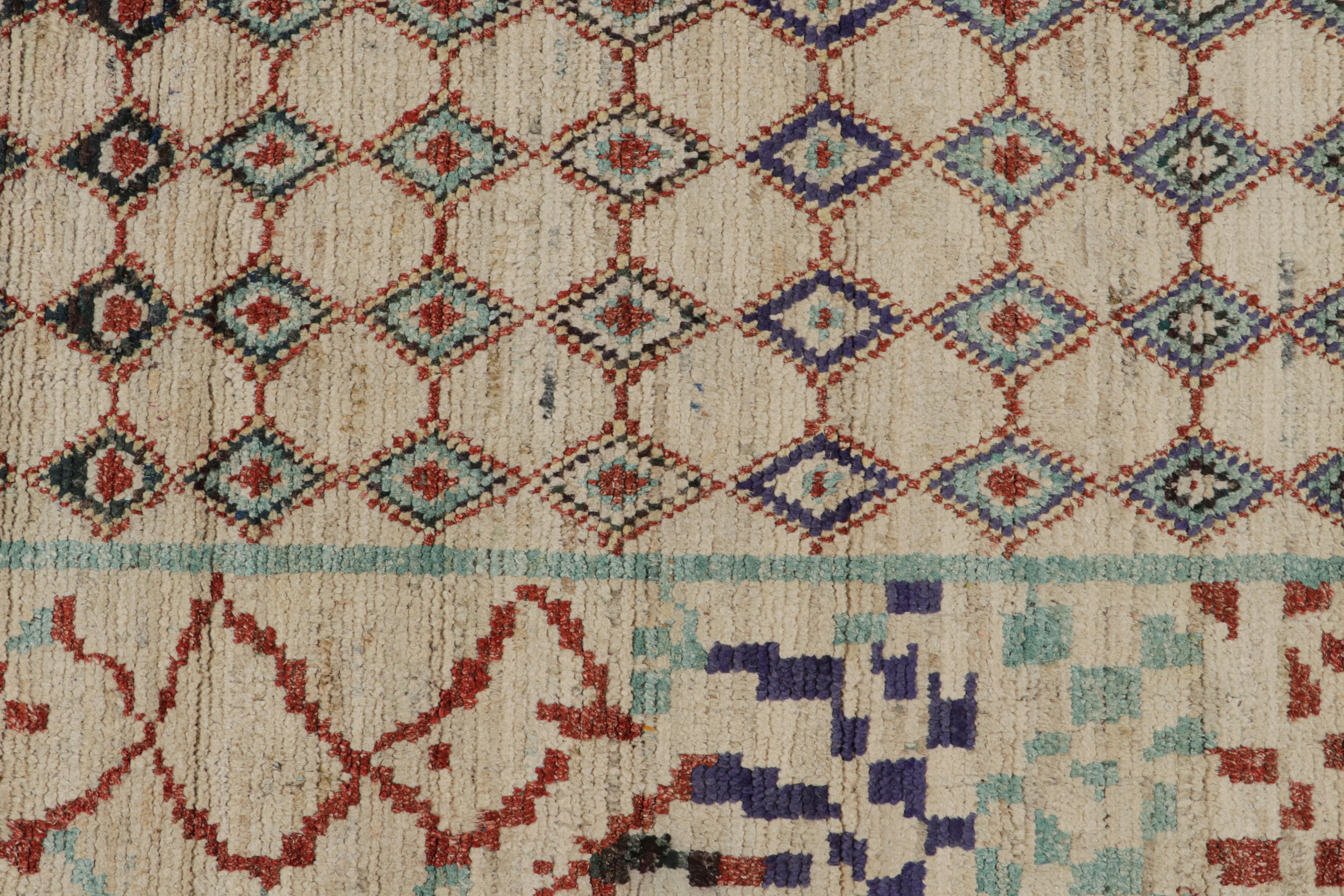 Rug & Kilim’s Moroccan Style Rug in Beige, Red & Blue Geometric Patterns In New Condition For Sale In Long Island City, NY