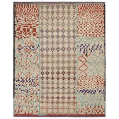 Rug & Kilim’s Moroccan Style Rug in Beige, Red & Blue Geometric Patterns