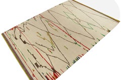 Rug & Kilim’s Moroccan Style Rug in Beige, Red & Green Geometric Pattern