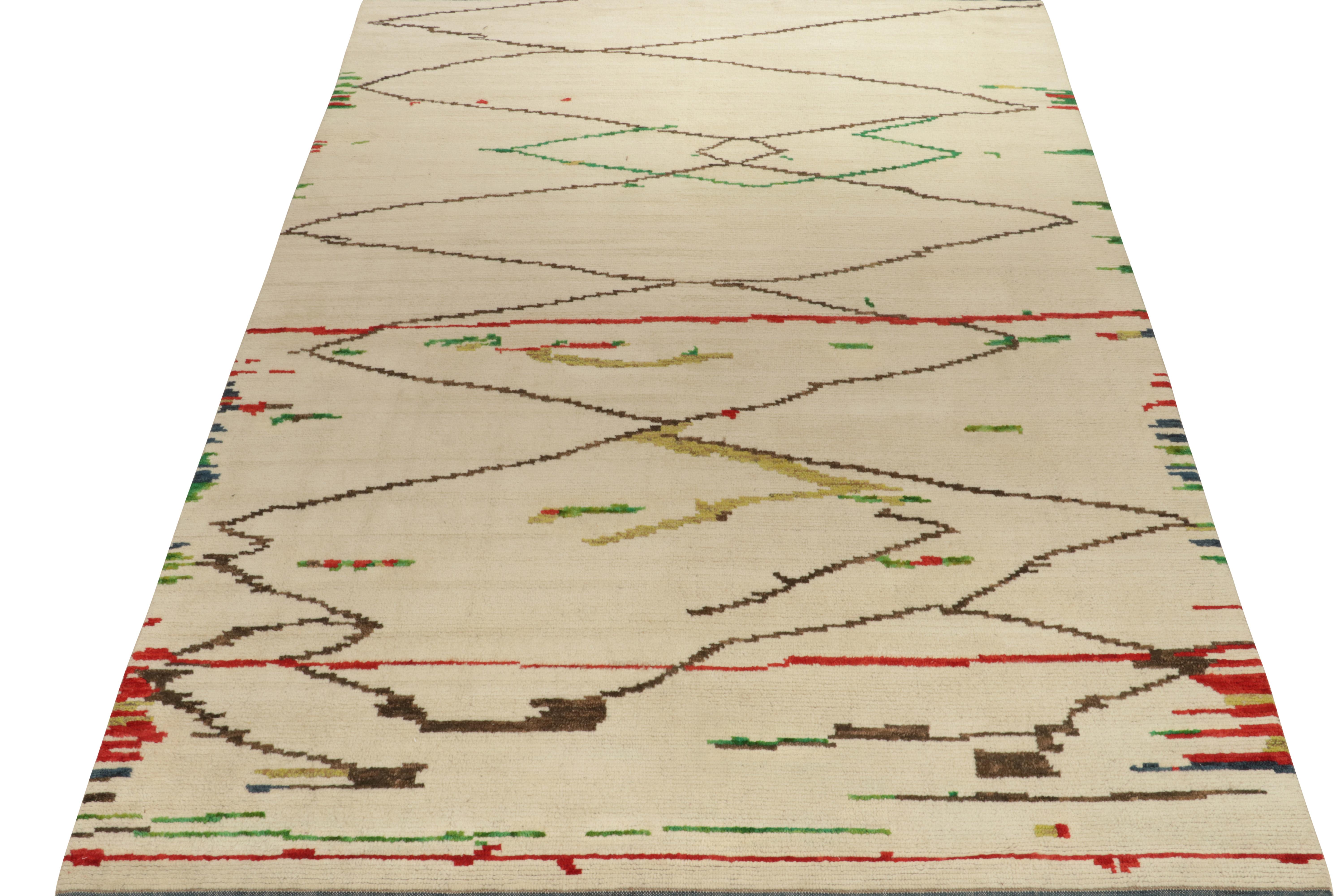 Tribal Rug & Kilim’s Moroccan Style Rug in Beige, Red & Green Geometric Pattern For Sale
