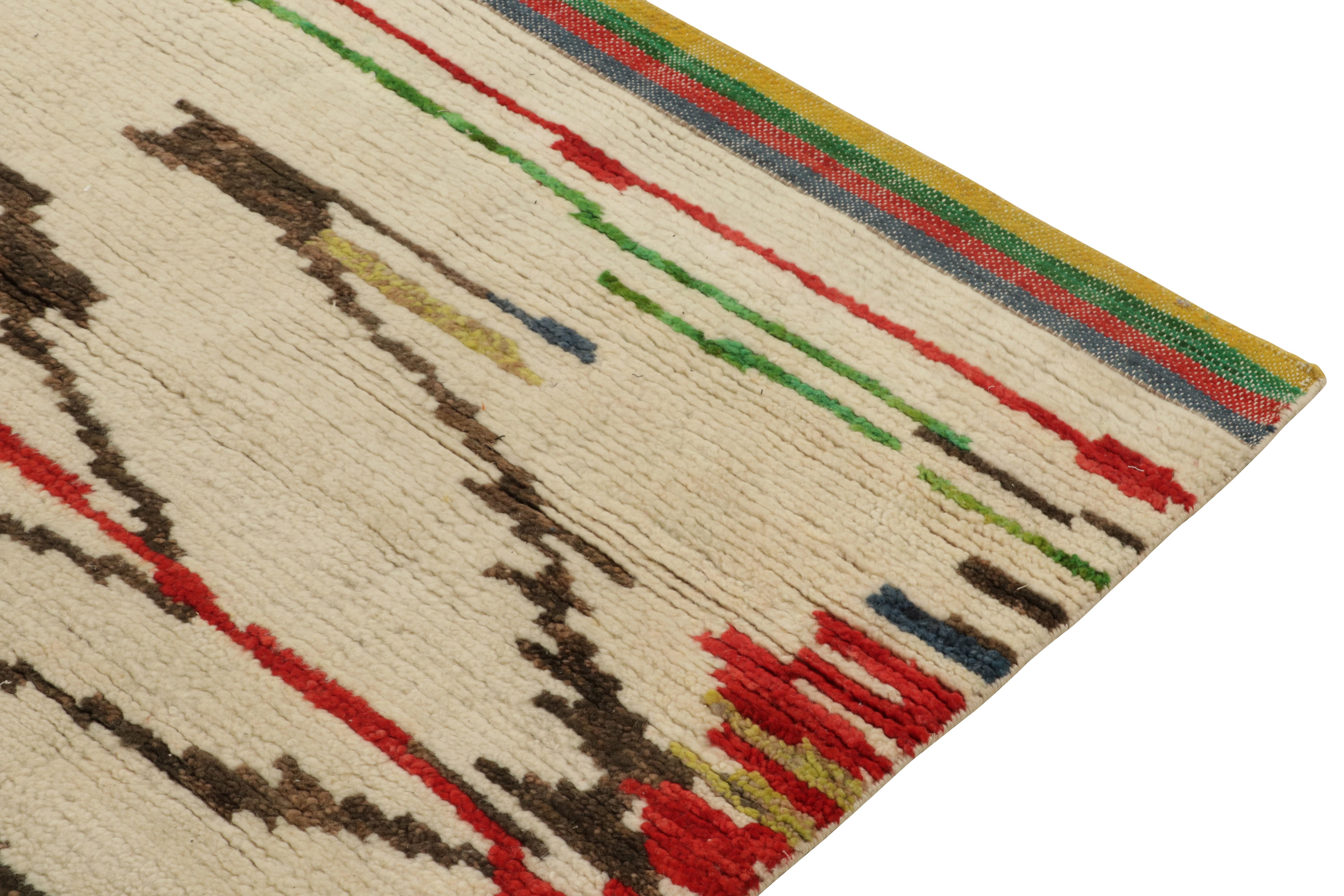 Hand-Knotted Rug & Kilim’s Moroccan Style Rug in Beige, Red & Green Geometric Pattern For Sale