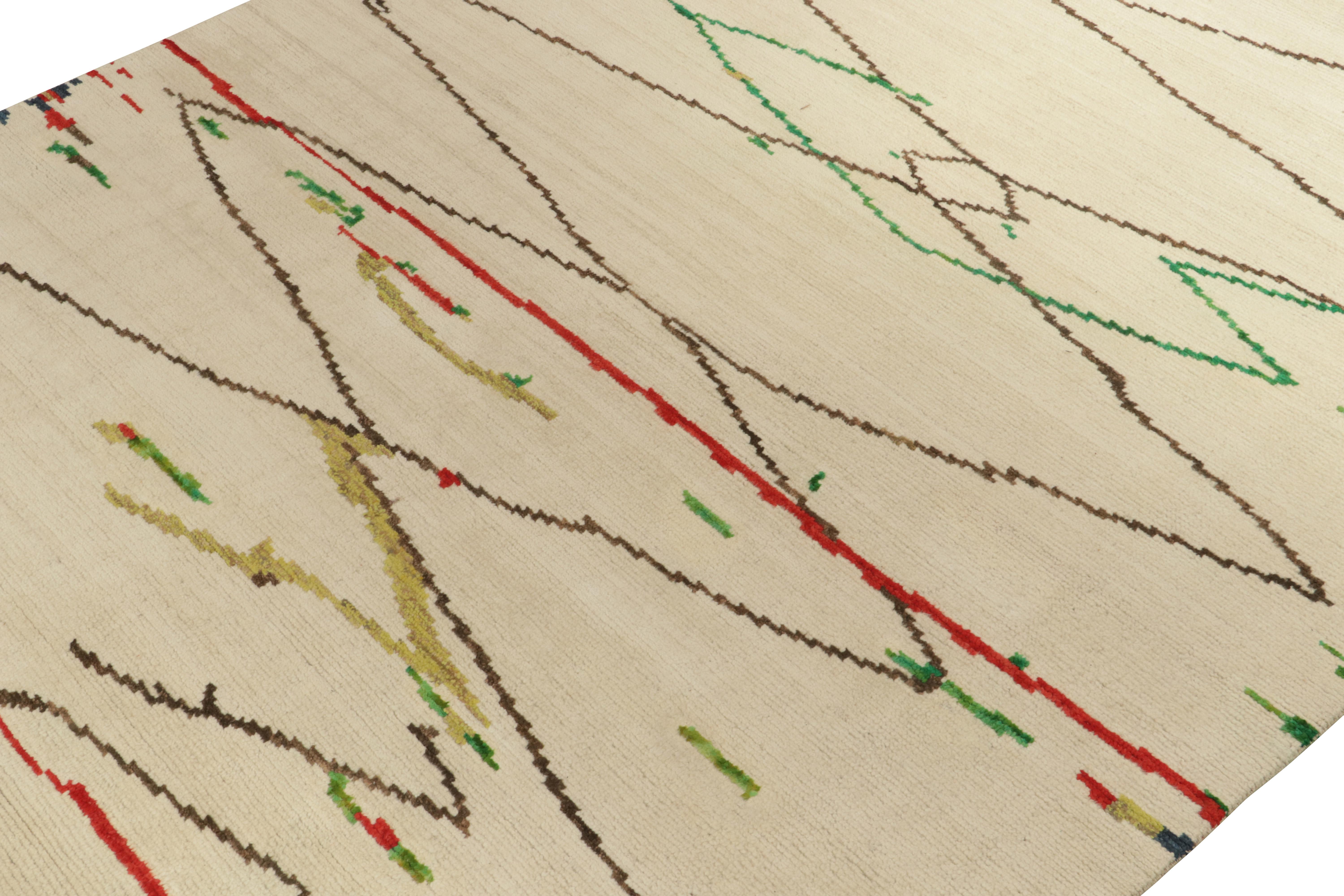 Rug & Kilim’s Moroccan Style Rug in Beige, Red & Green Geometric Pattern In New Condition For Sale In Long Island City, NY
