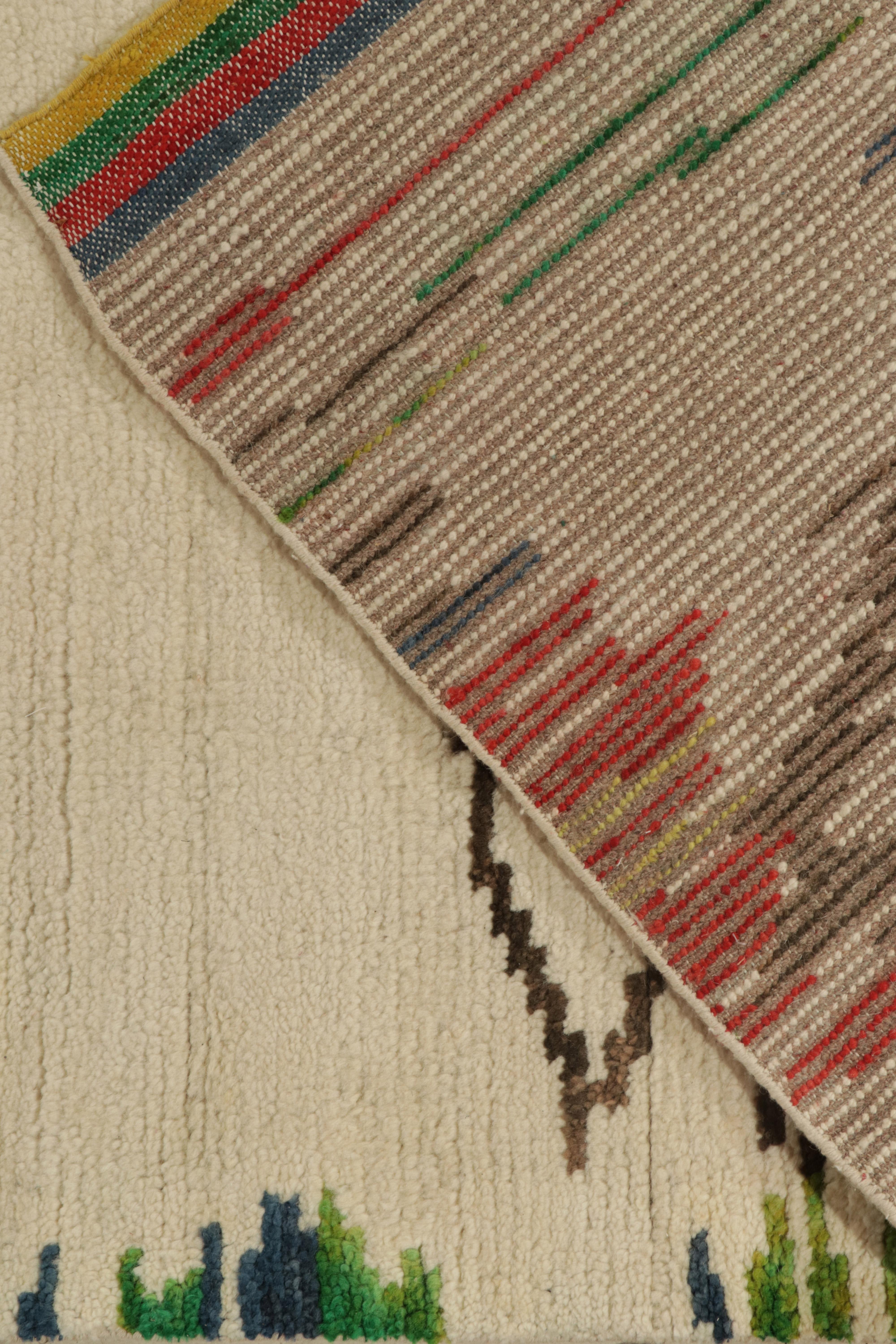 Contemporary Rug & Kilim’s Moroccan Style Rug in Beige, Red & Green Geometric Pattern For Sale
