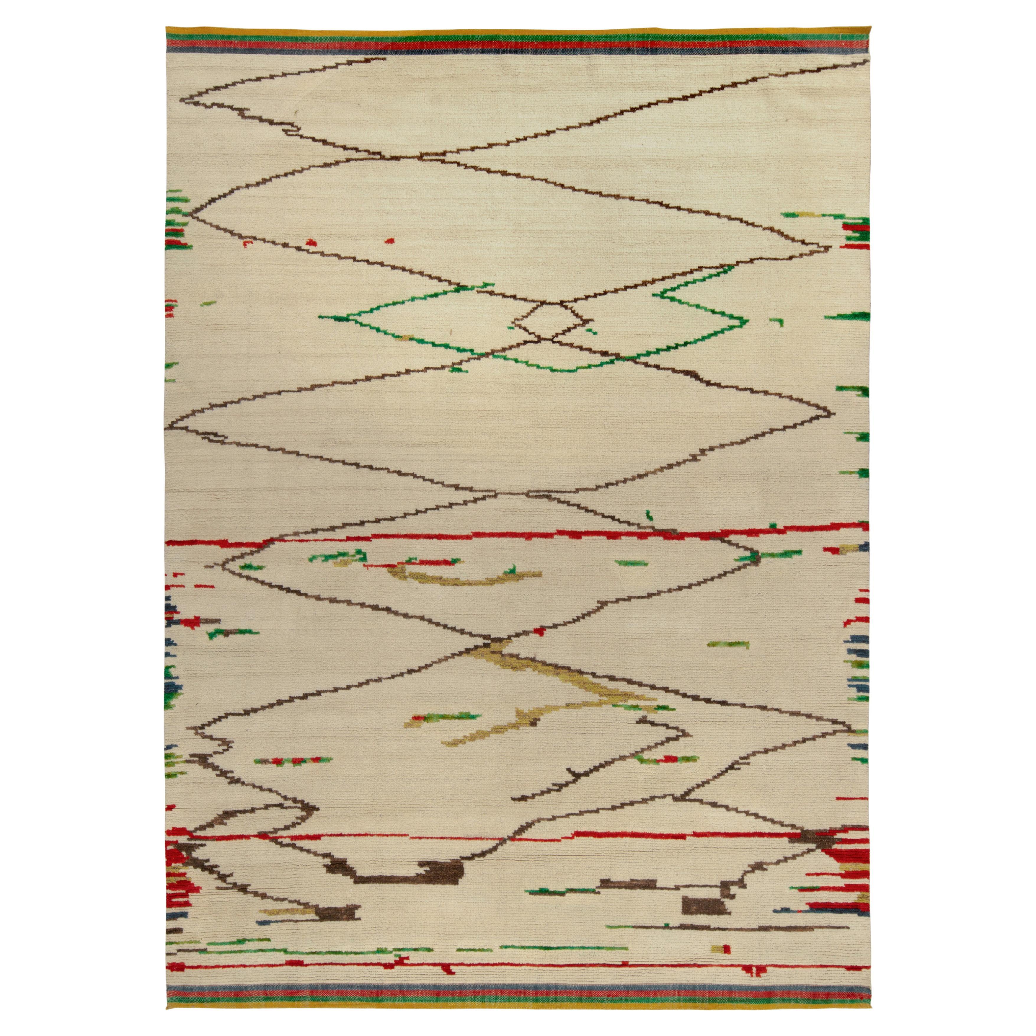 Rug & Kilim’s Moroccan Style Rug in Beige, Red & Green Geometric Pattern 
