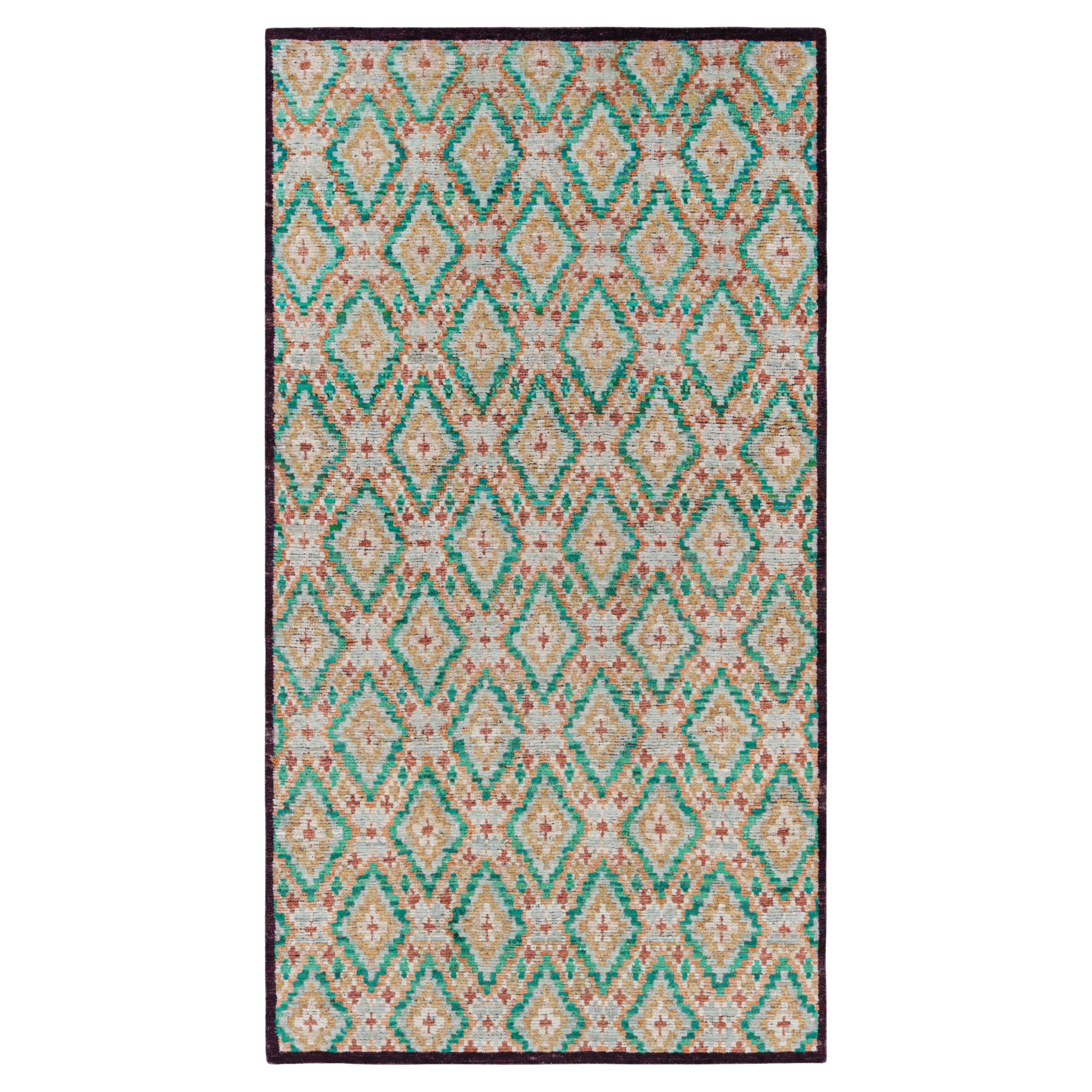Alfombra de estilo marroquí Rug & Kilim en beige con rombos geométricos azules