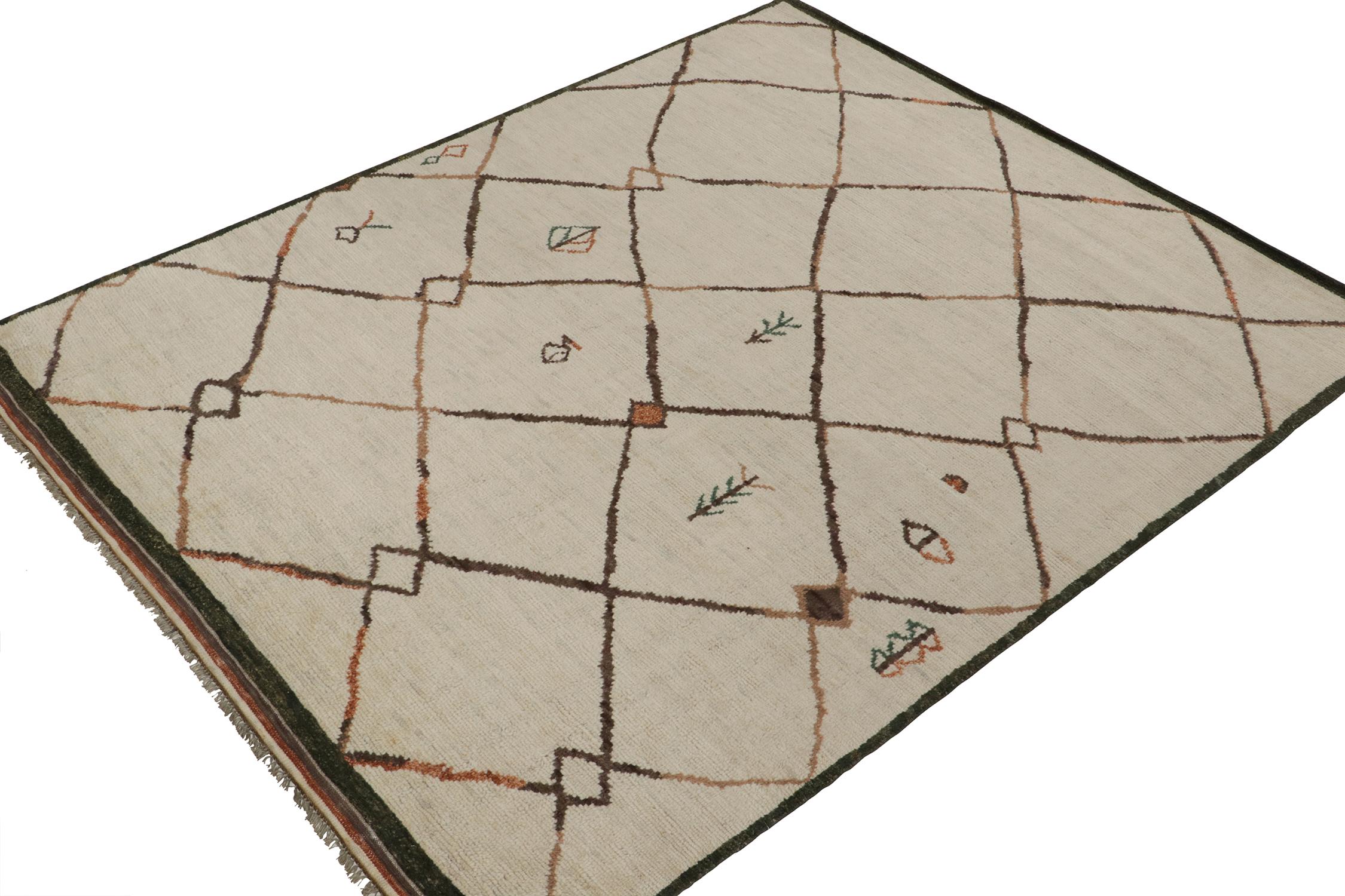 Ce tapis contemporain de 8 x 10 est l'entrée en force de la nouvelle Collection Marocaine de Rug & Kilim, une interprétation audacieuse de ce style emblématique. Noué à la main en laine et soie.
Plus loin dans le Design :
La pièce s'inspire de