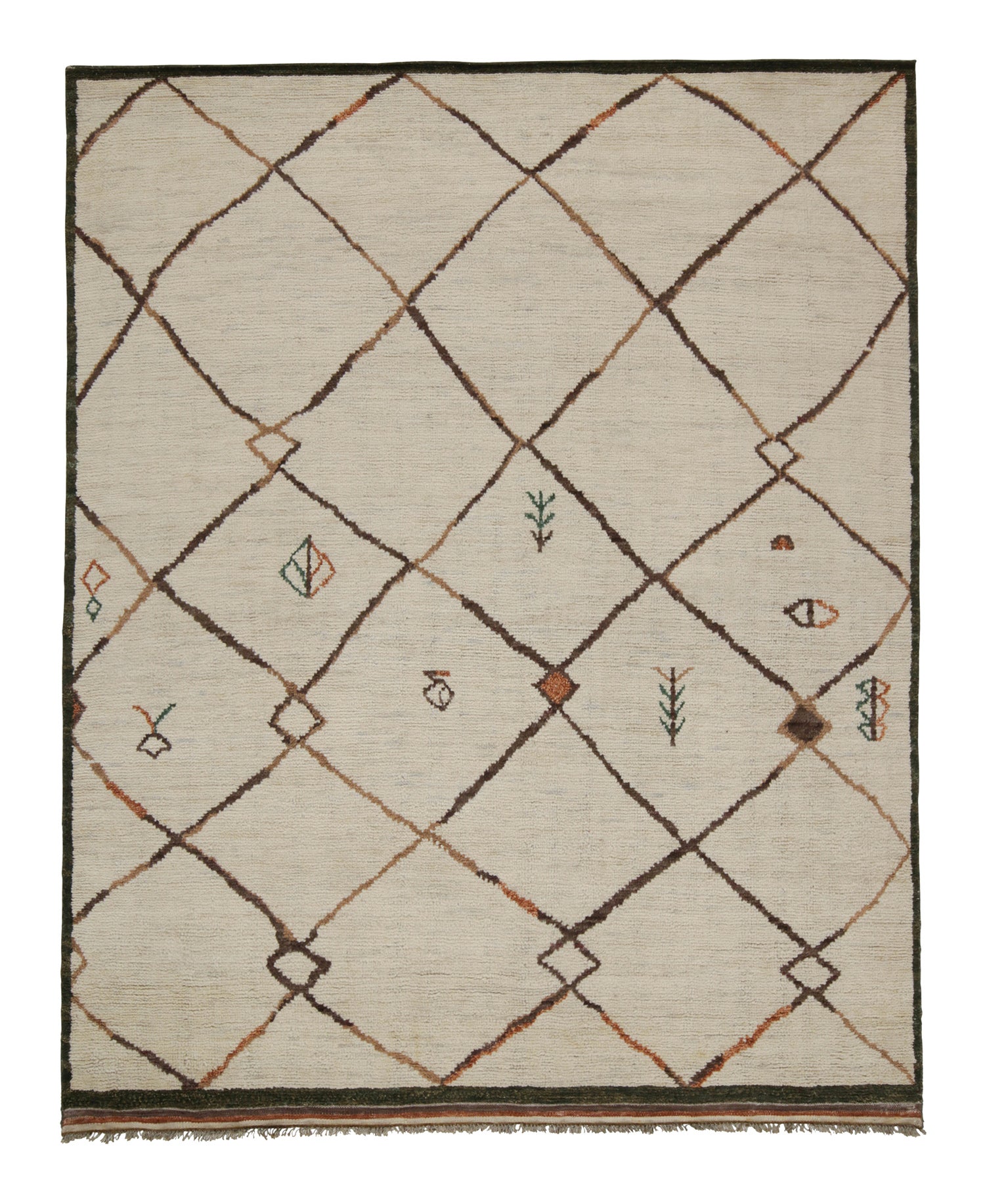 Marokkanischer Teppich und Kelim-Teppich im marokkanischen Stil in Beige mit braunem Gittermuster