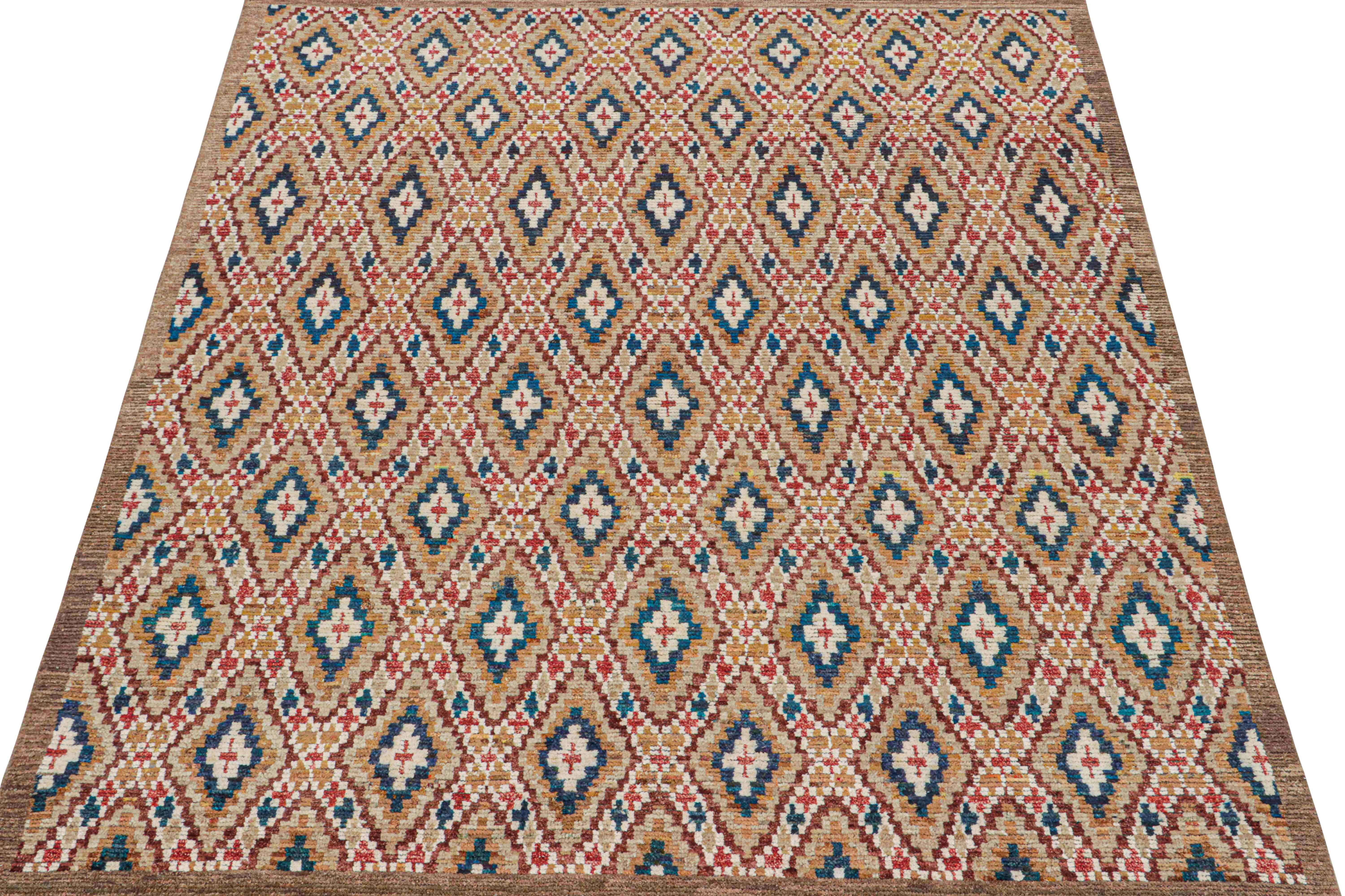 Ce tapis 8x10 est un nouvel ajout à la collection de tapis marocains de Rug & Kilim. Noué à la main en laine et en soie, son design reprend la sensibilité tribale classique dans une nouvelle qualité moderne.

Ce modèle particulier présente des