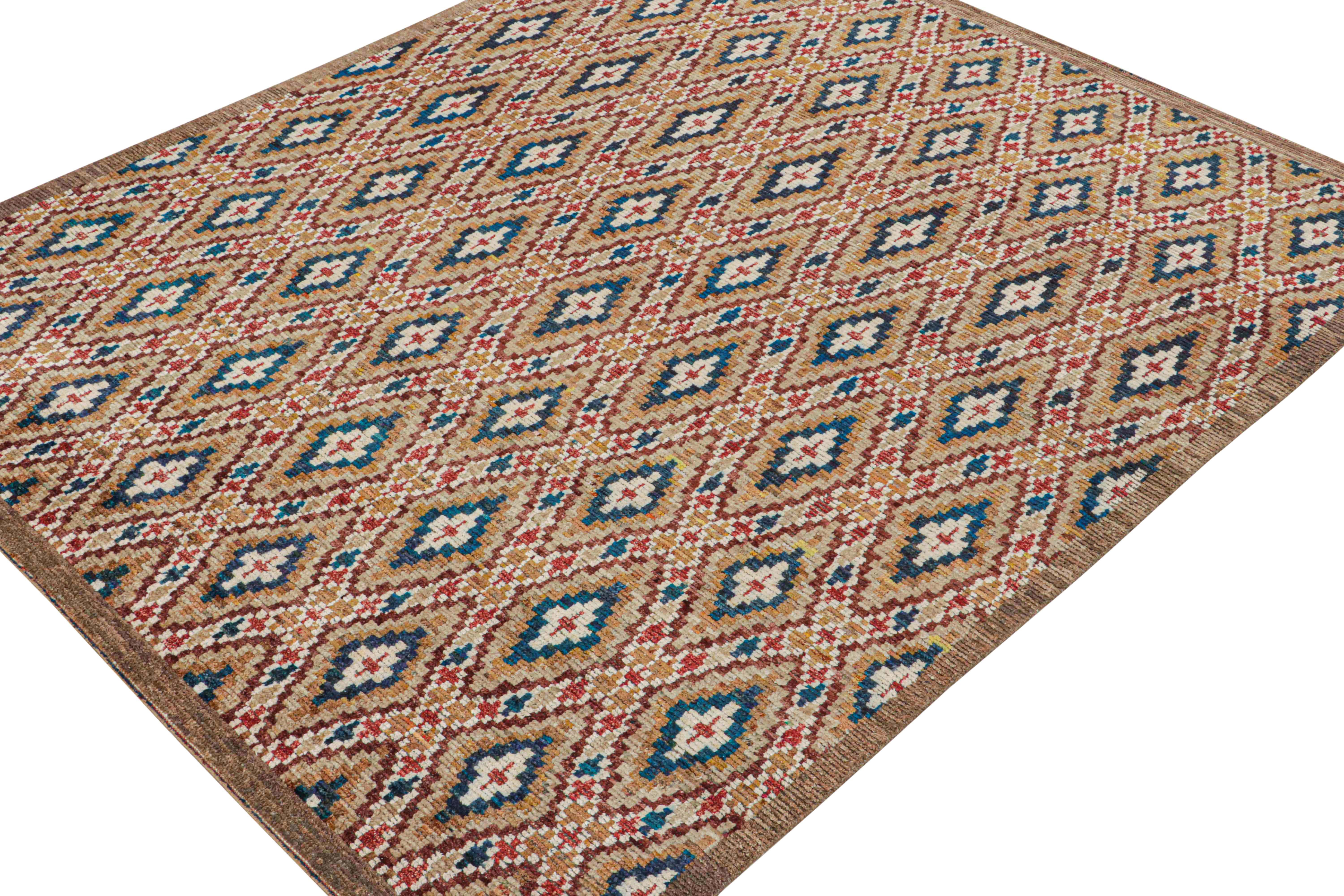 Tribal Rug & Kilim’s Moroccan Style Rug in Beige with Colorful Diamond Patterns For Sale