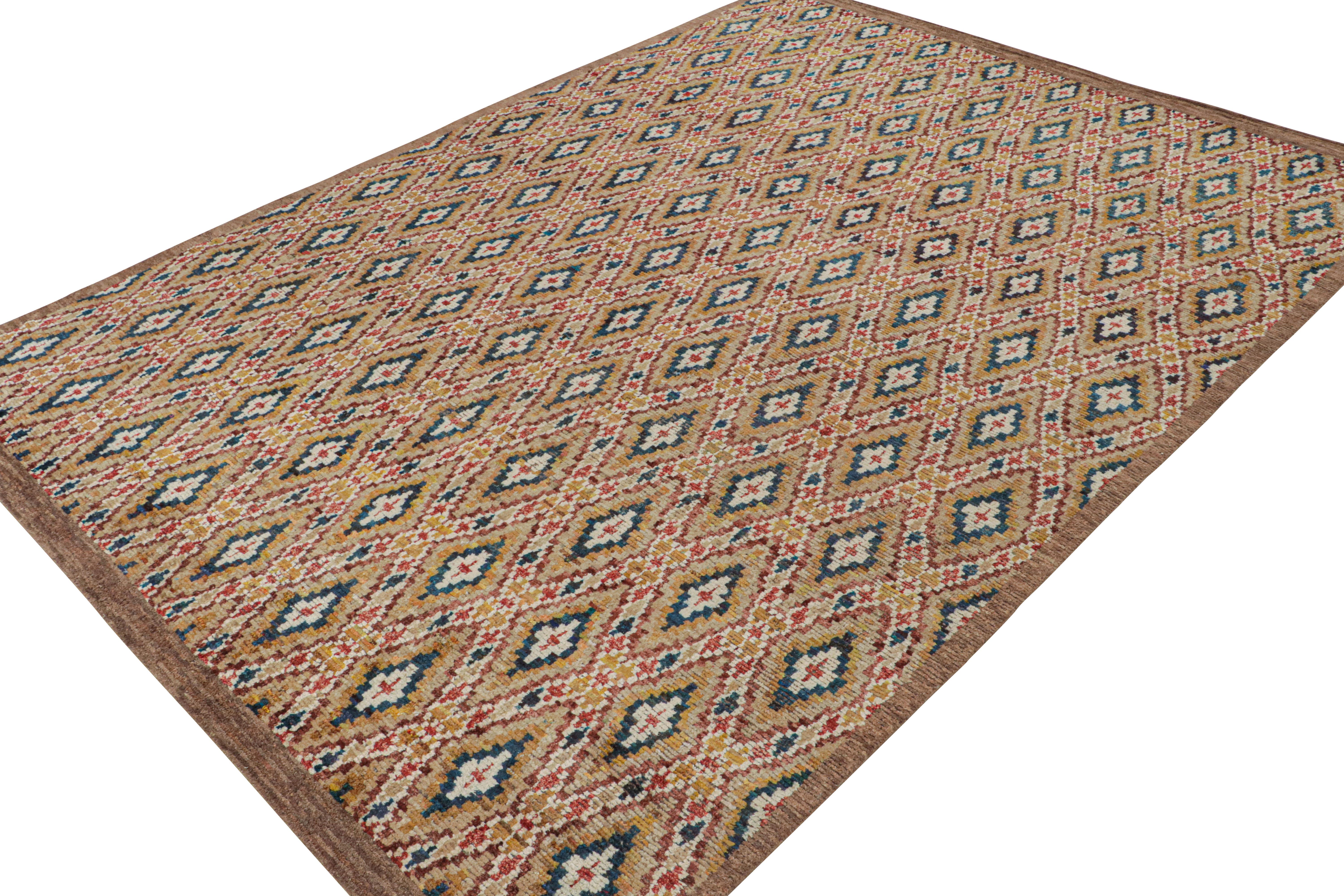 Tribal Rug & Kilim’s Moroccan Style Rug in Beige with Colorful Diamond Patterns For Sale