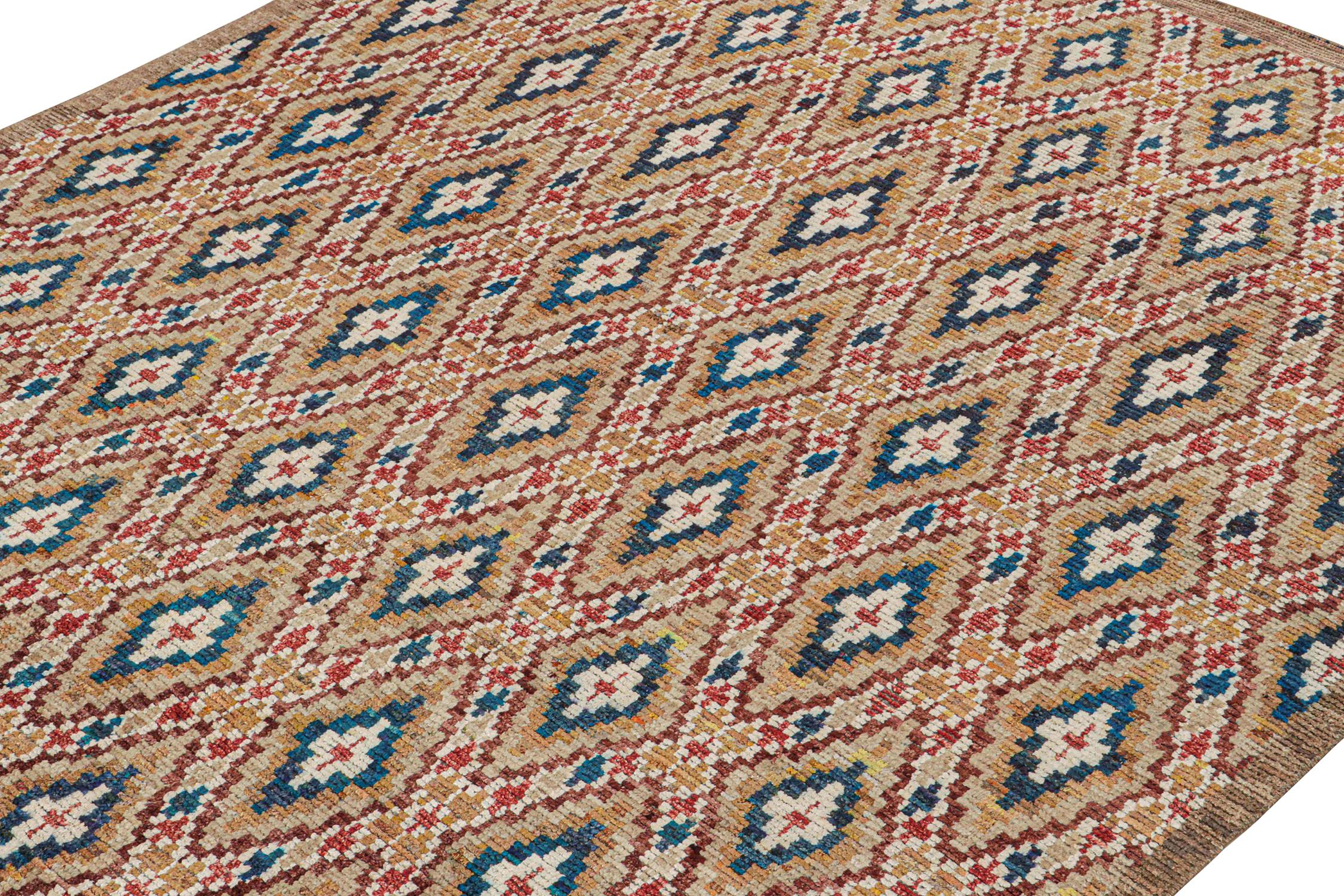 Indian Rug & Kilim’s Moroccan Style Rug in Beige with Colorful Diamond Patterns For Sale