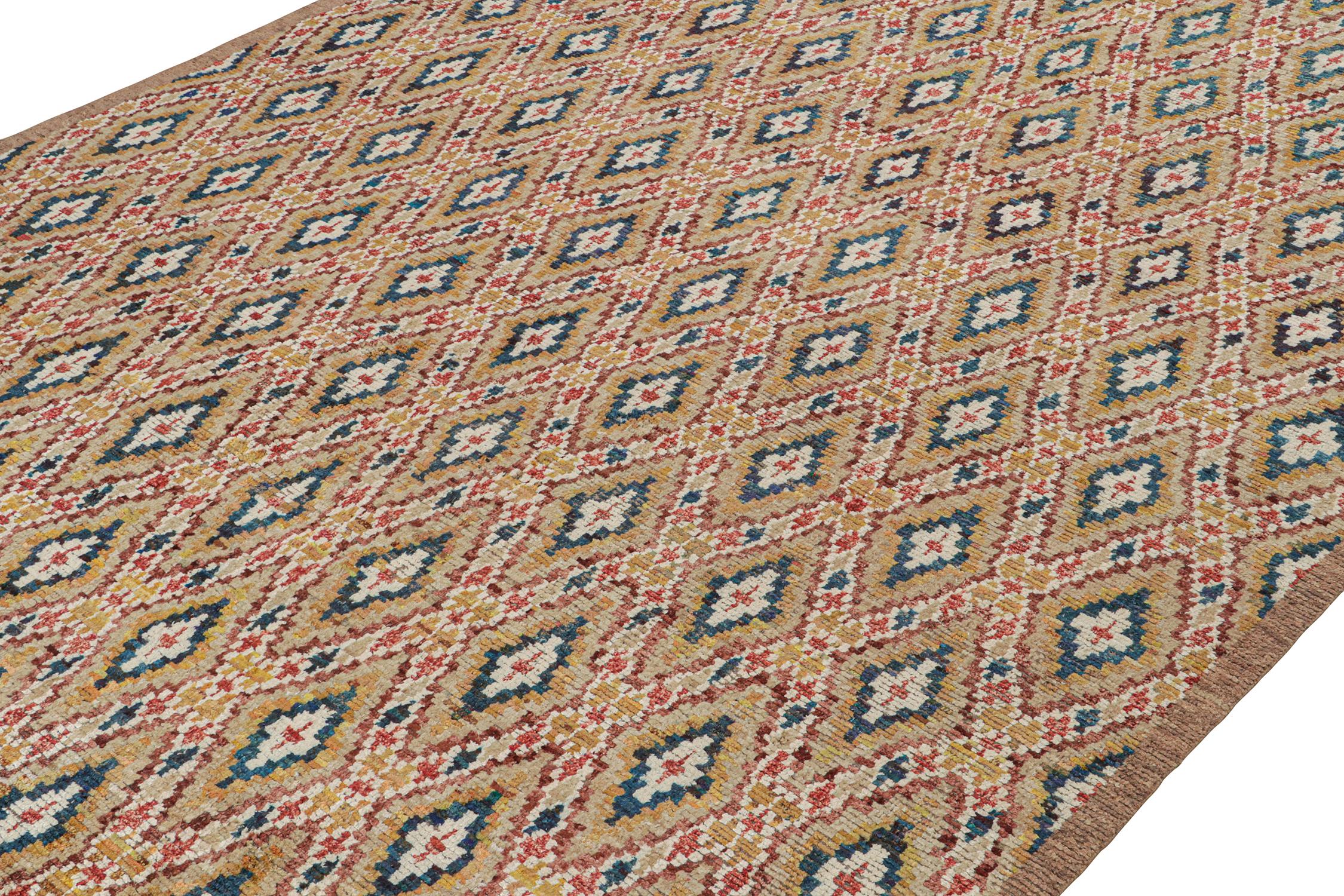 Indian Rug & Kilim’s Moroccan Style Rug in Beige with Colorful Diamond Patterns For Sale